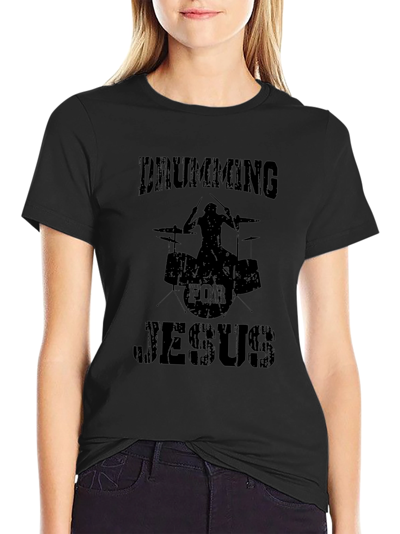 Drumming For Jesus Black Graphic T-Shirt