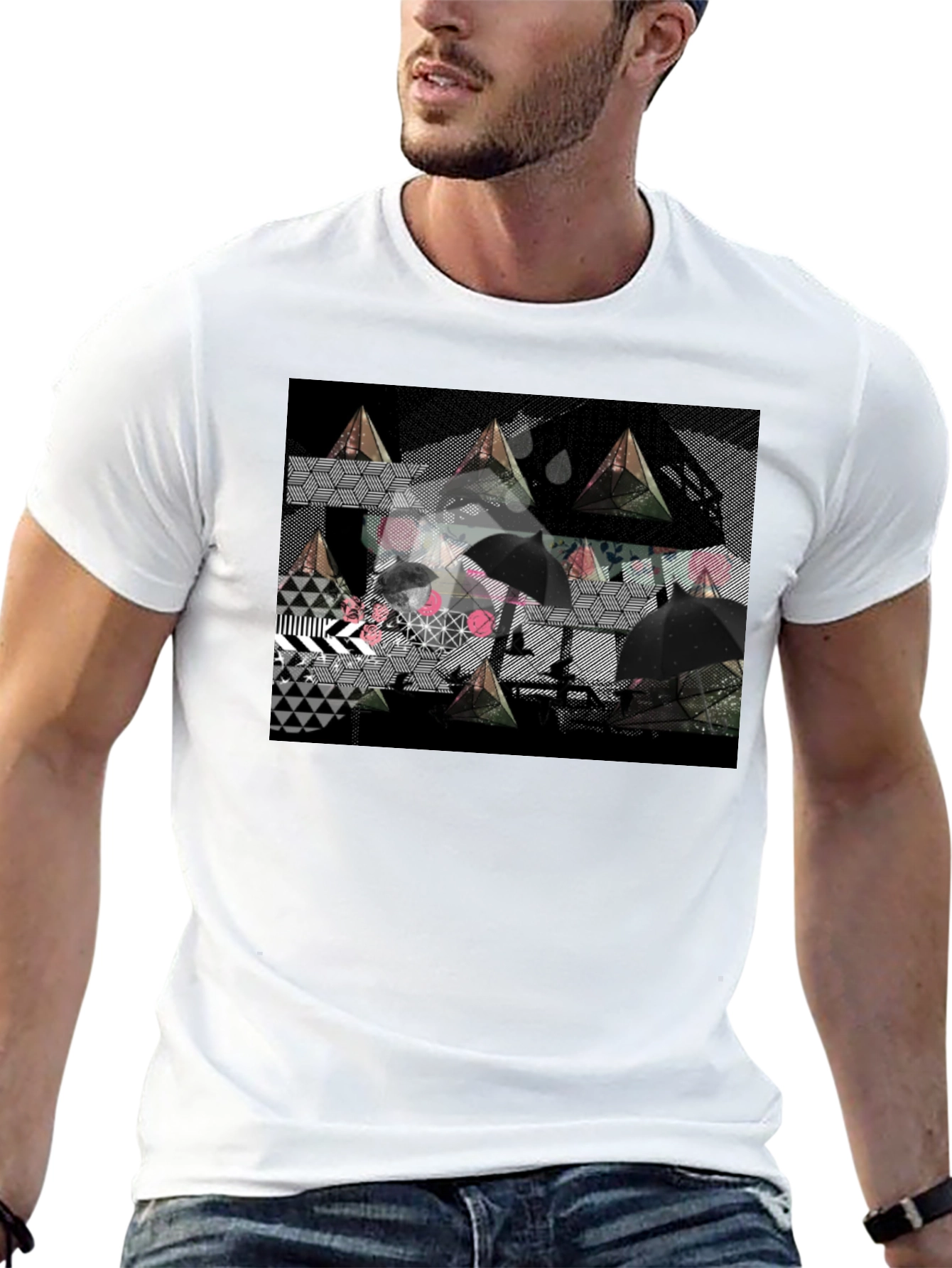 Geometric Print Black Tee