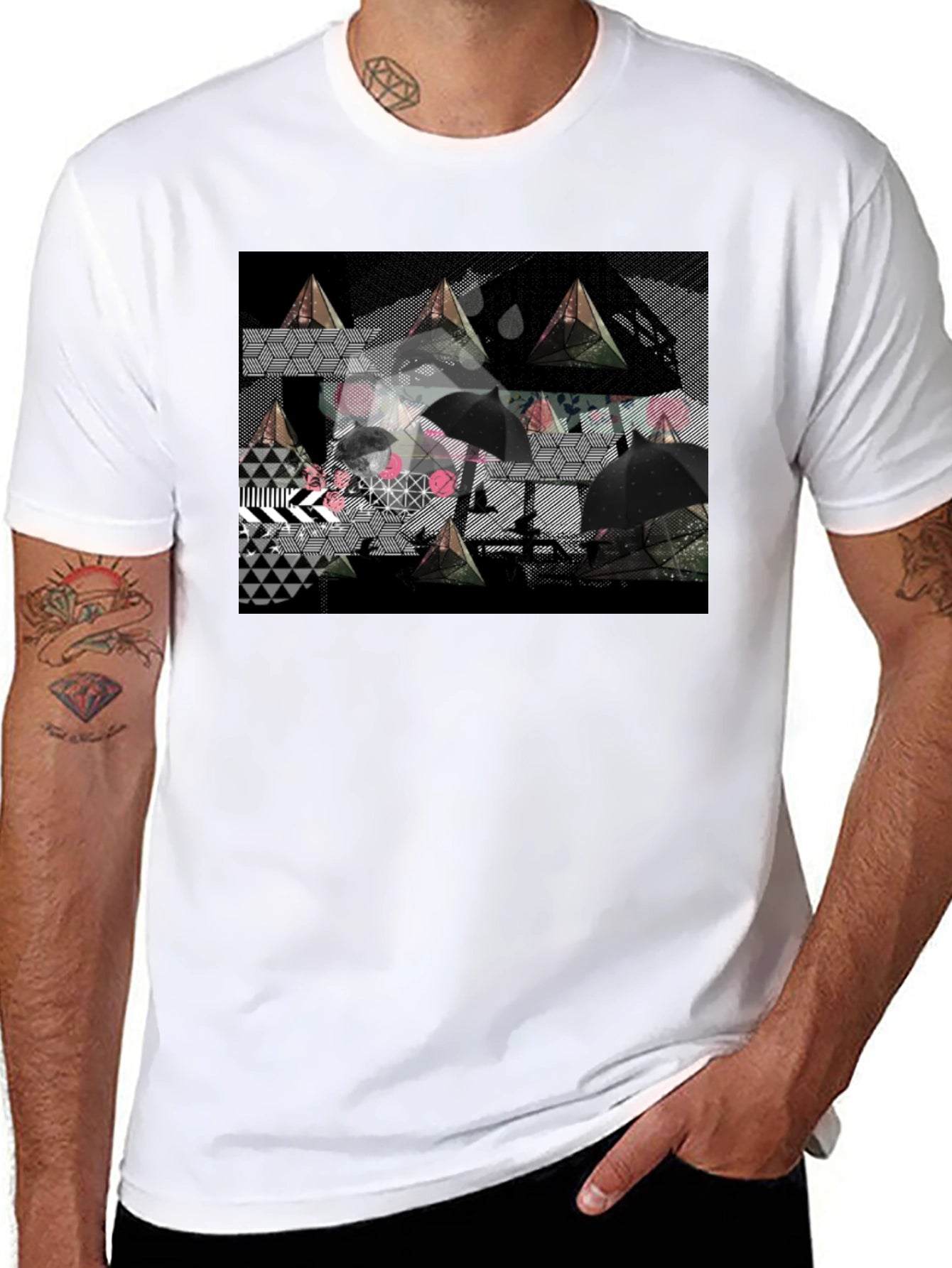 Geometric Print Black Tee