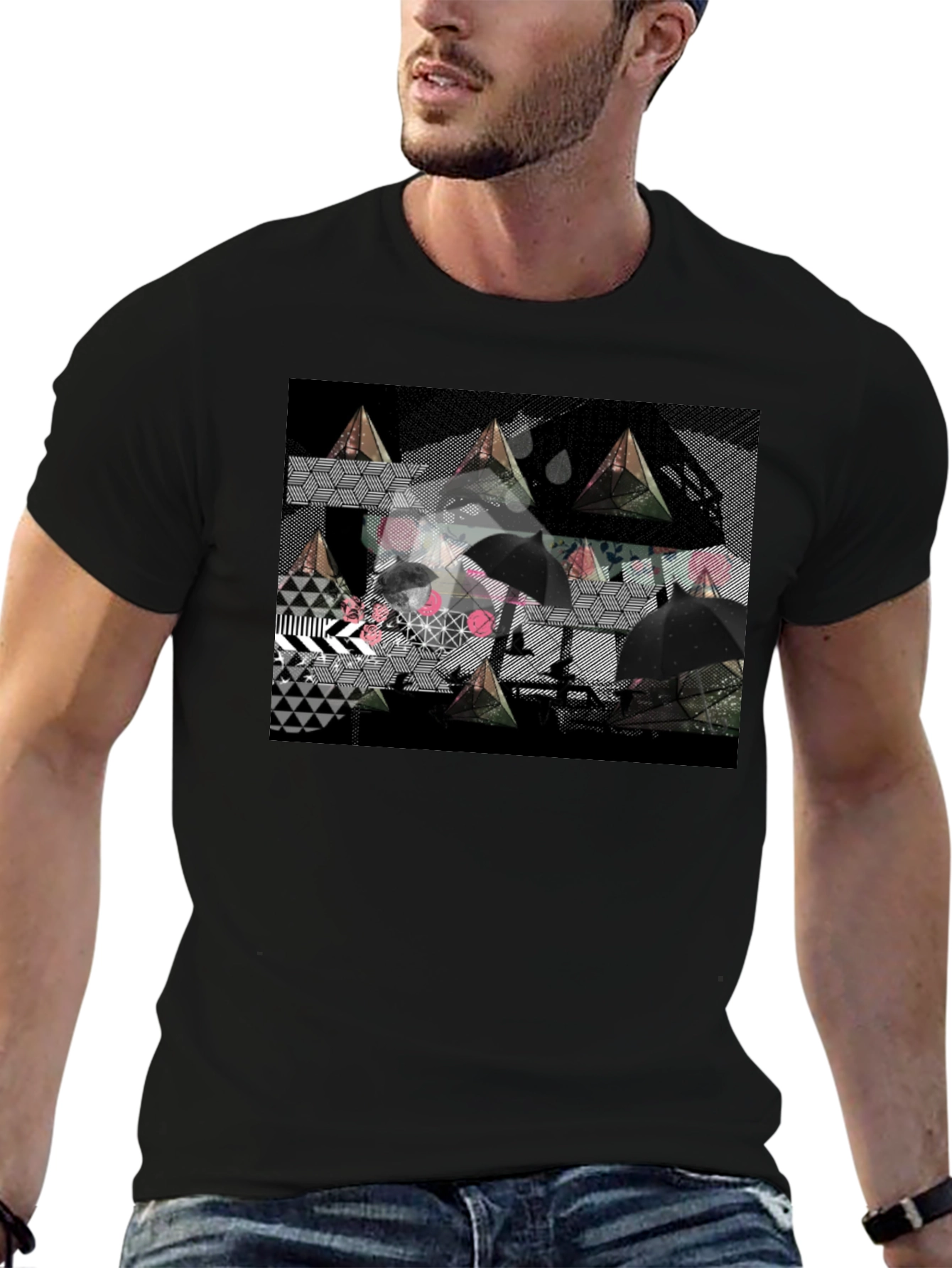 Geometric Print Black Tee