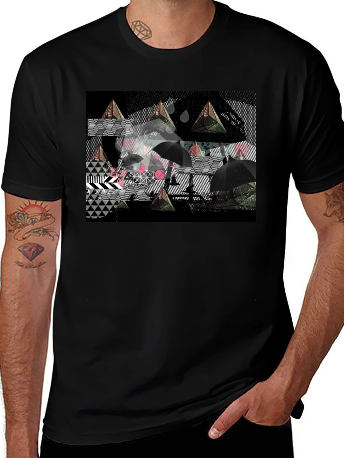 Geometric Print Black Tee