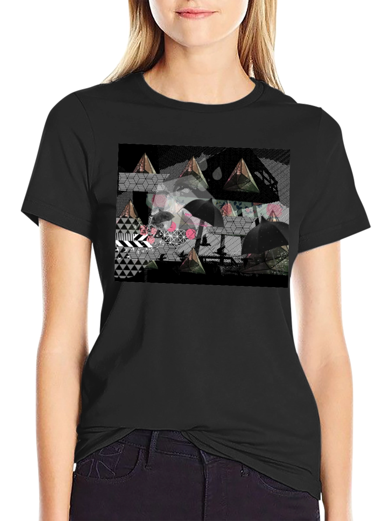 Geometric Print Black Tee
