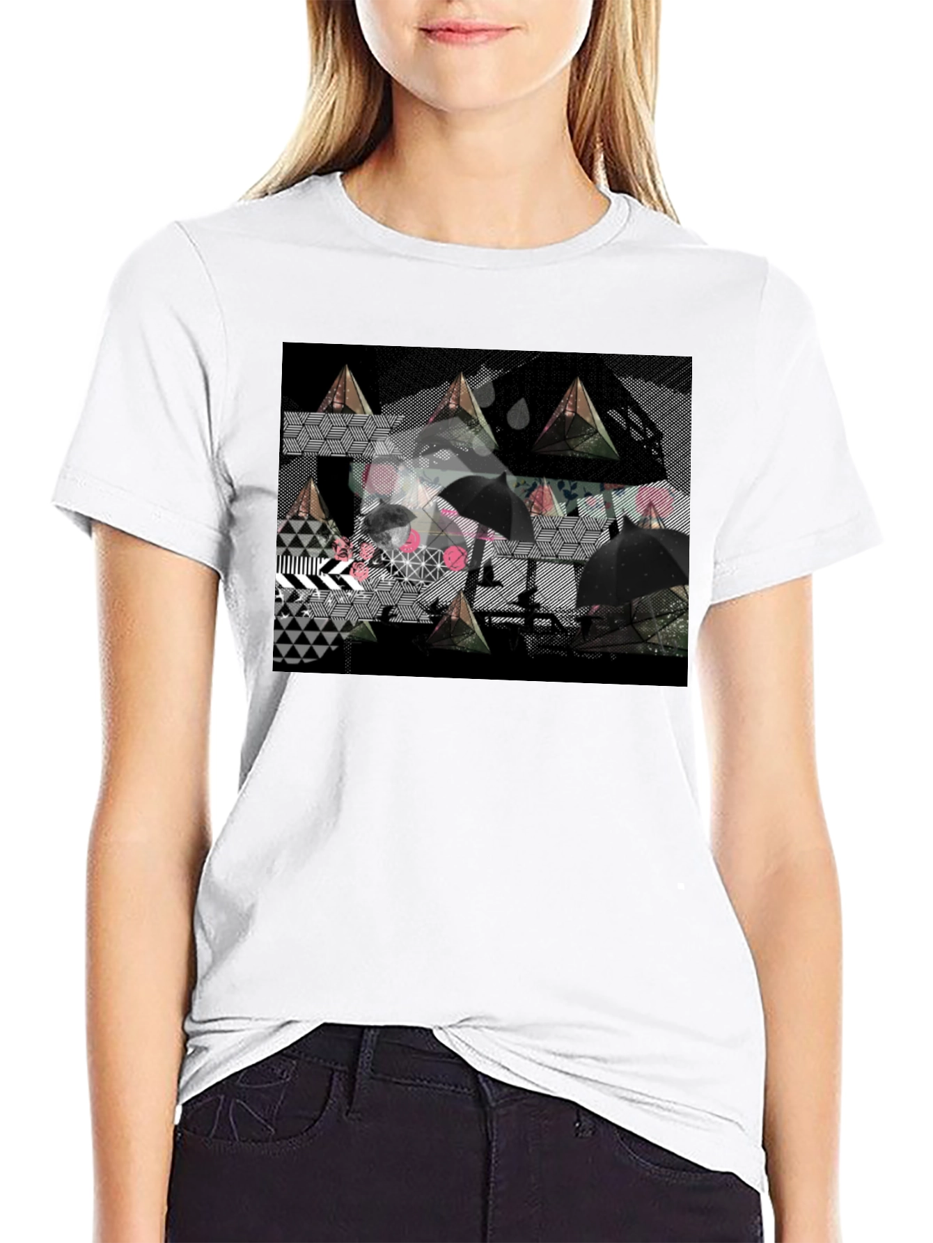 Geometric Print Black Tee