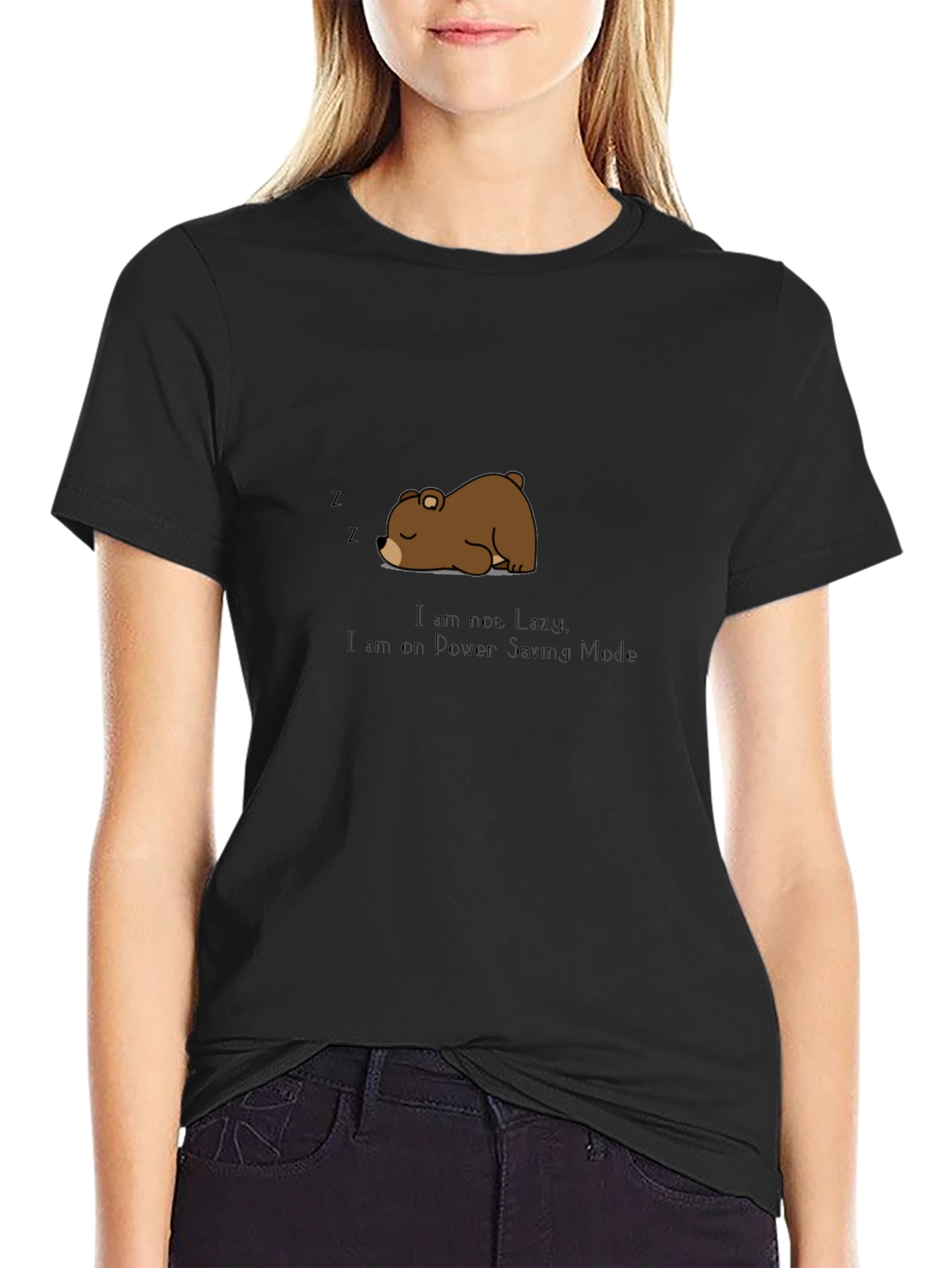 Lazy Bear Power Saving Mode Black T-Shirt