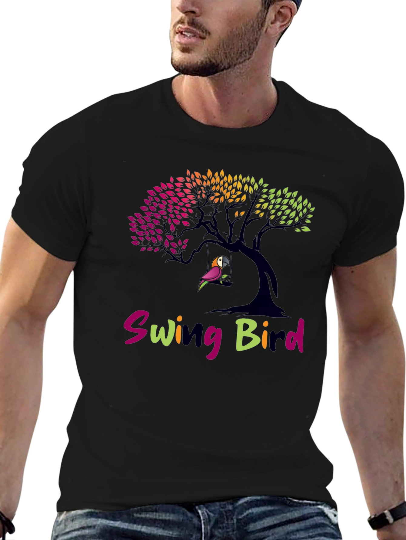 Swing Bird Graphic Tee - Unisex Black T-Shirt