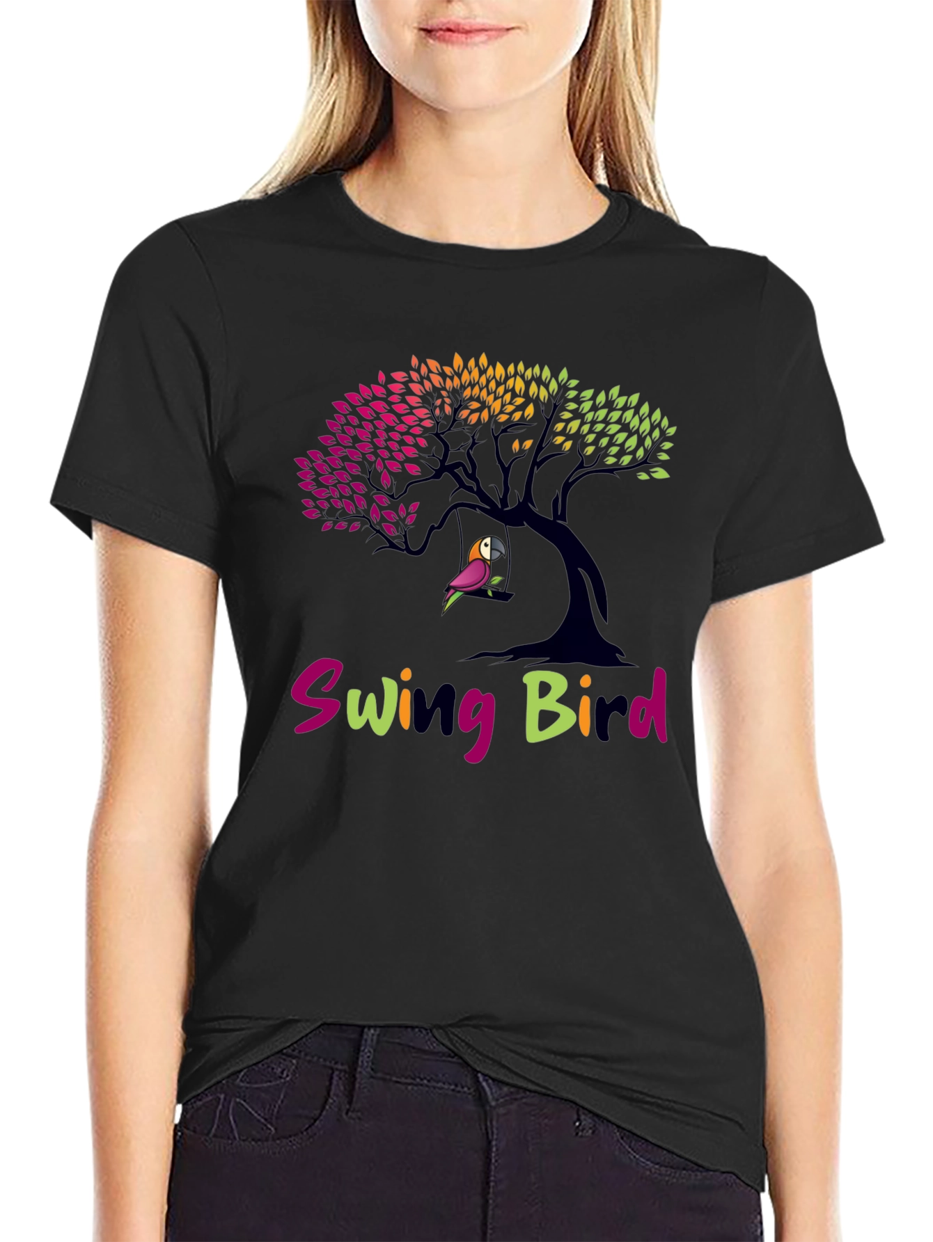 Swing Bird Graphic Tee - Unisex Black T-Shirt