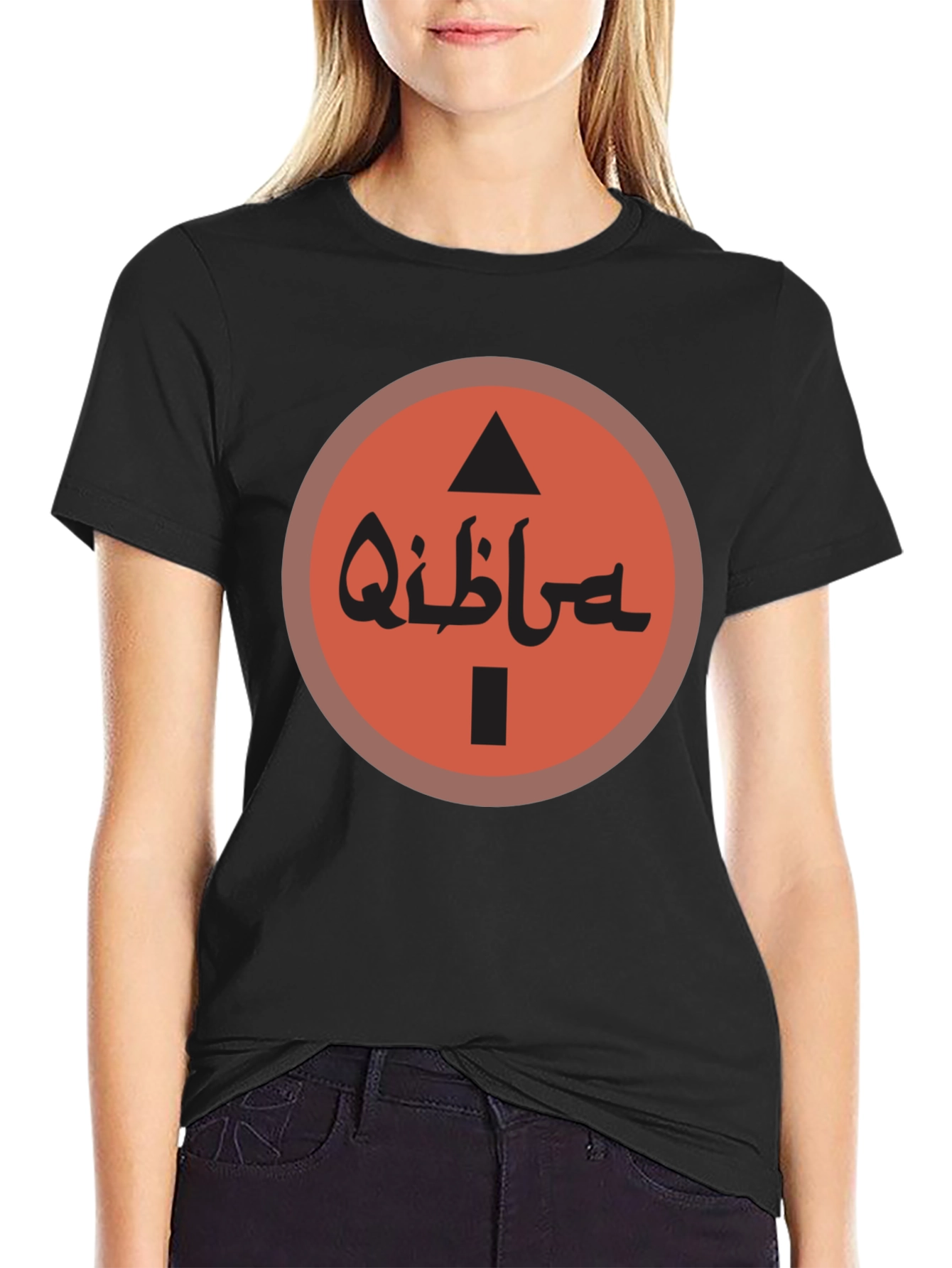 Qibla Direction Arrow Graphic Tee - Black