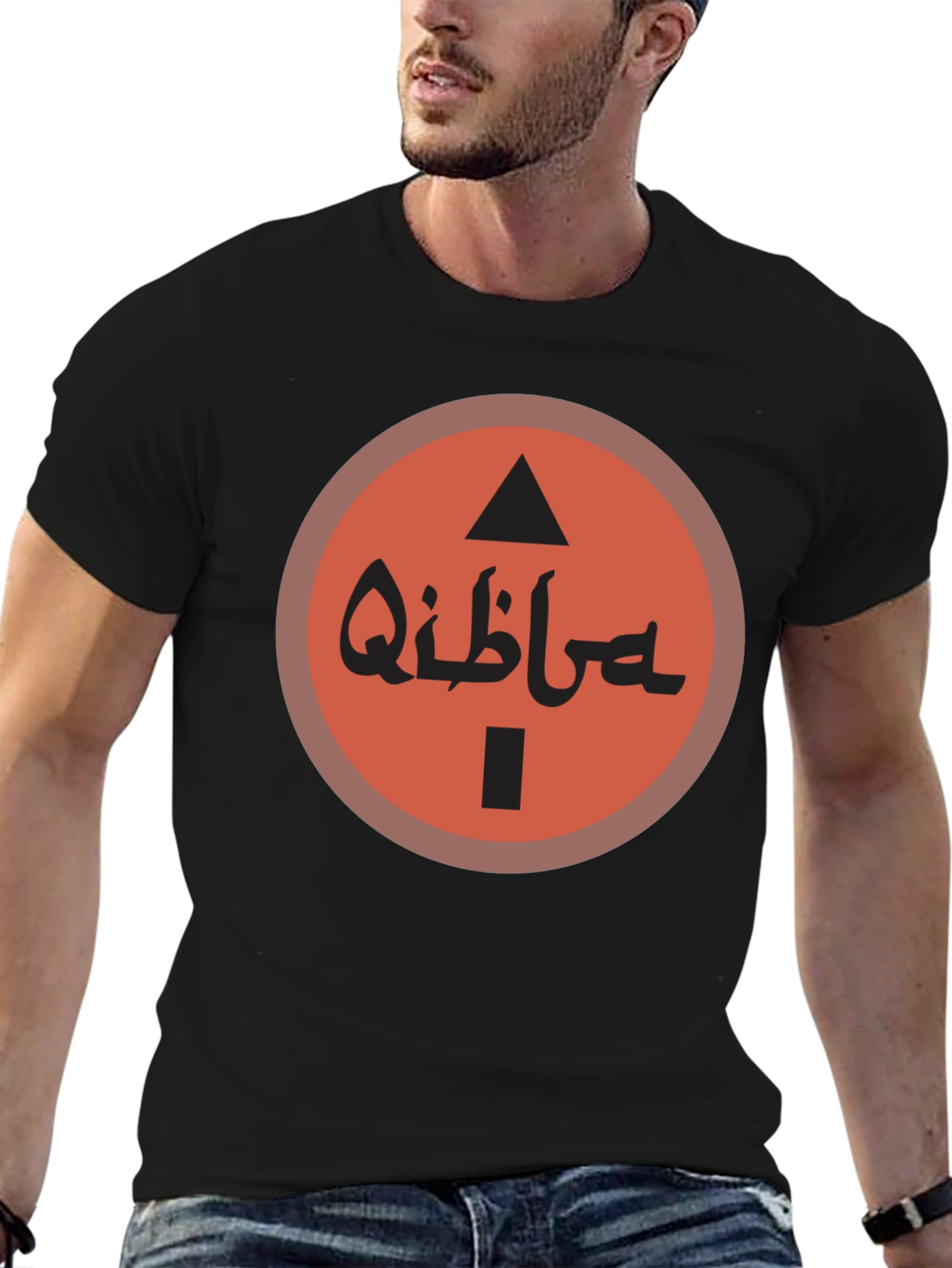 Qibla Direction Arrow Graphic Tee - Black