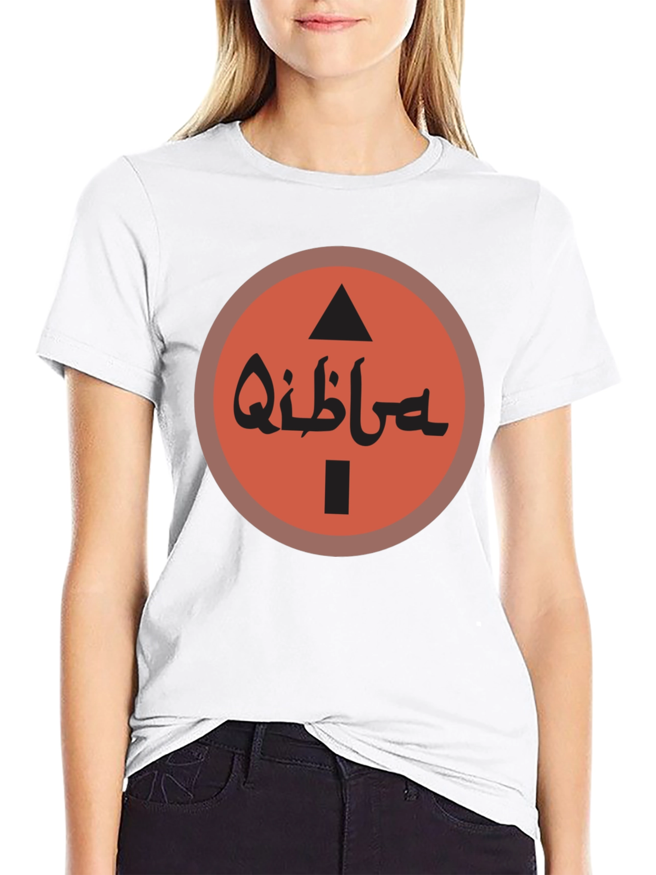 Qibla Direction Arrow Graphic Tee - Black