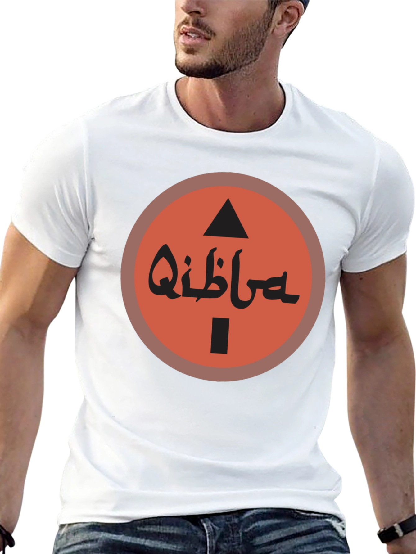 Qibla Direction Arrow Graphic Tee - Black