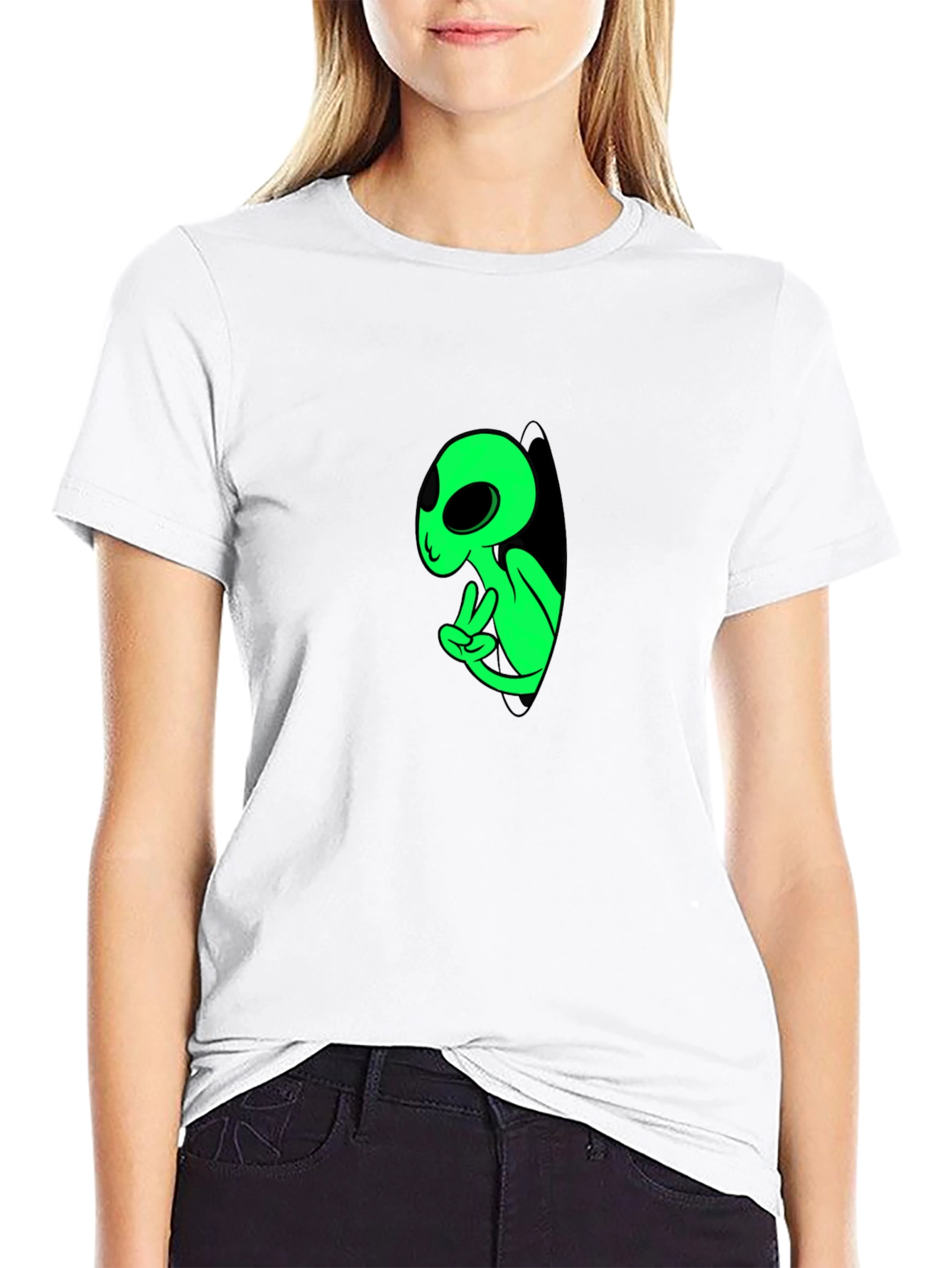 Cool Alien Peeking Black T-Shirt