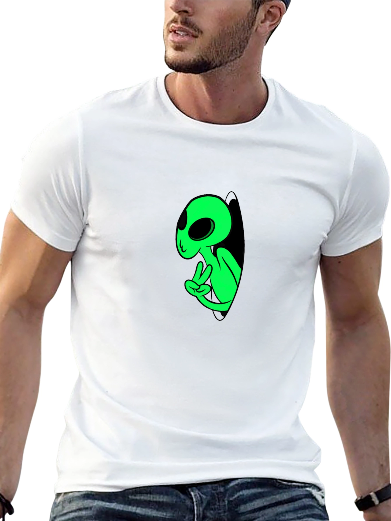 Cool Alien Peeking Black T-Shirt