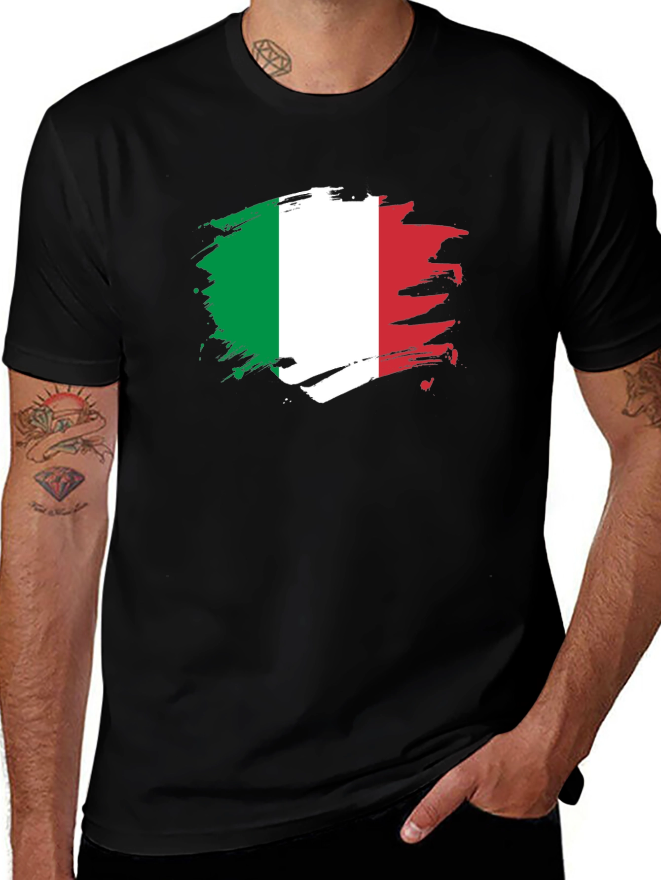 Italian Flag T-Shirt - Brush Stroke Design
