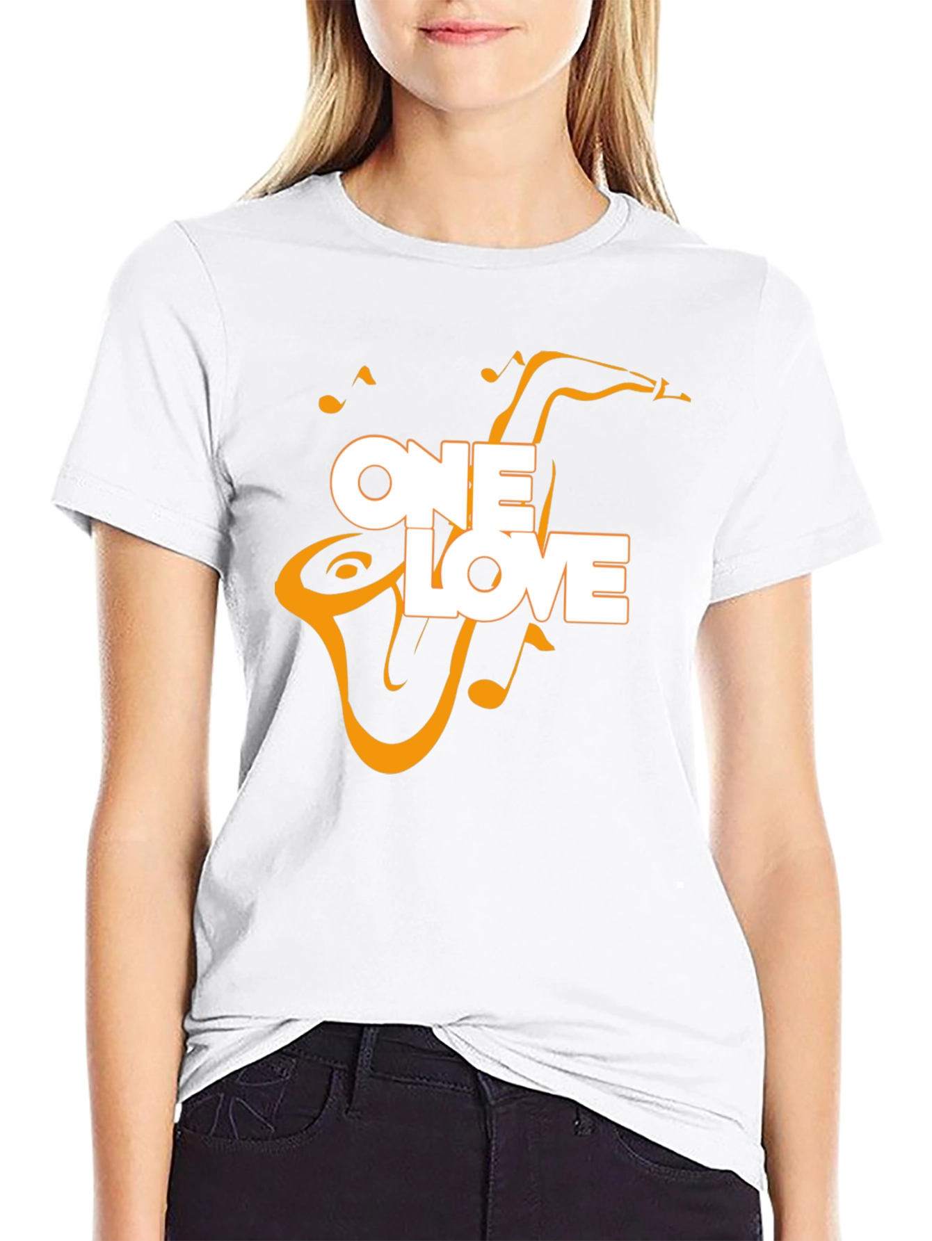 One Love Saxophone Graphic Tee - Black Cotton Blend