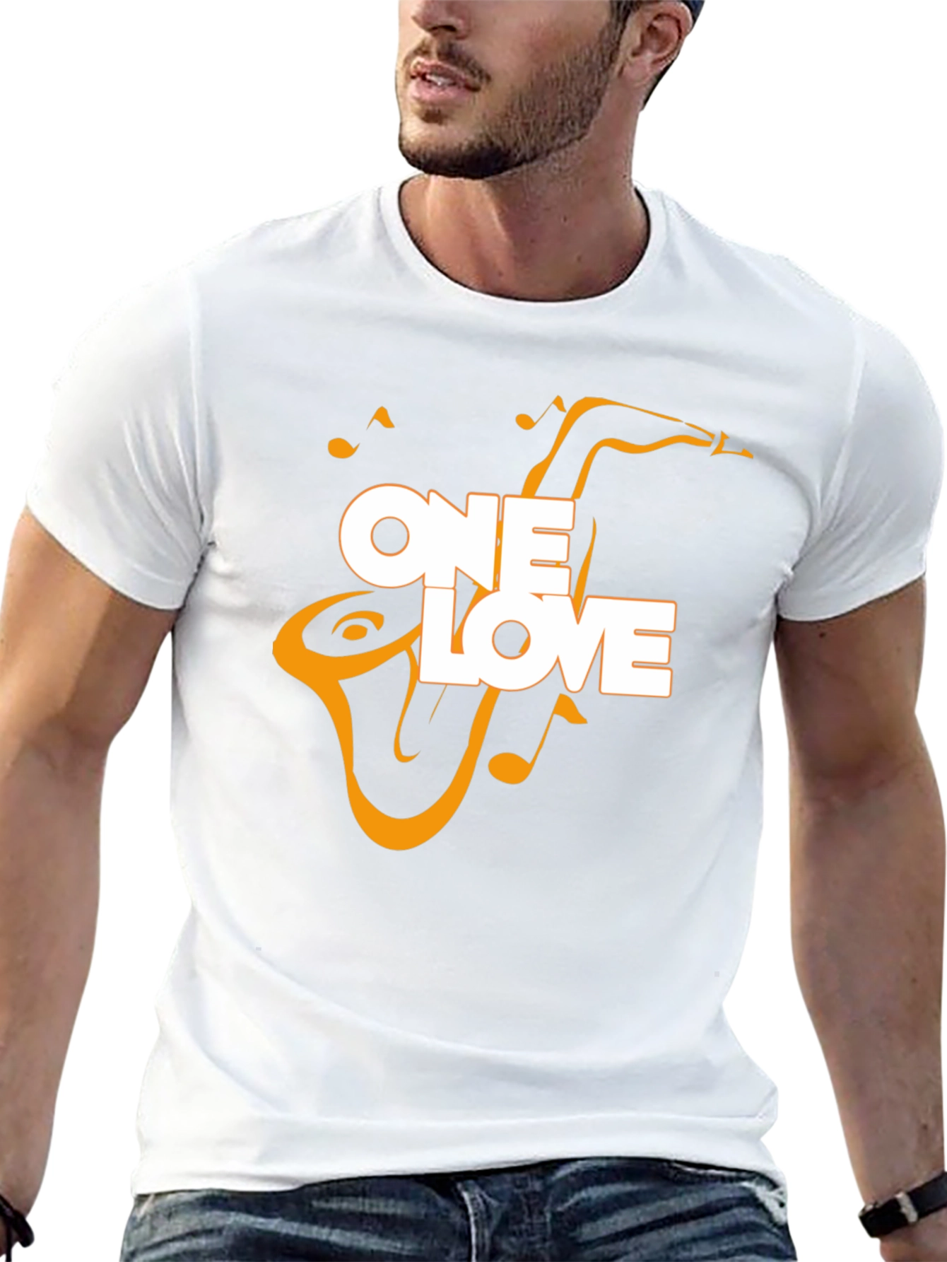 One Love Saxophone Graphic Tee - Black Cotton Blend