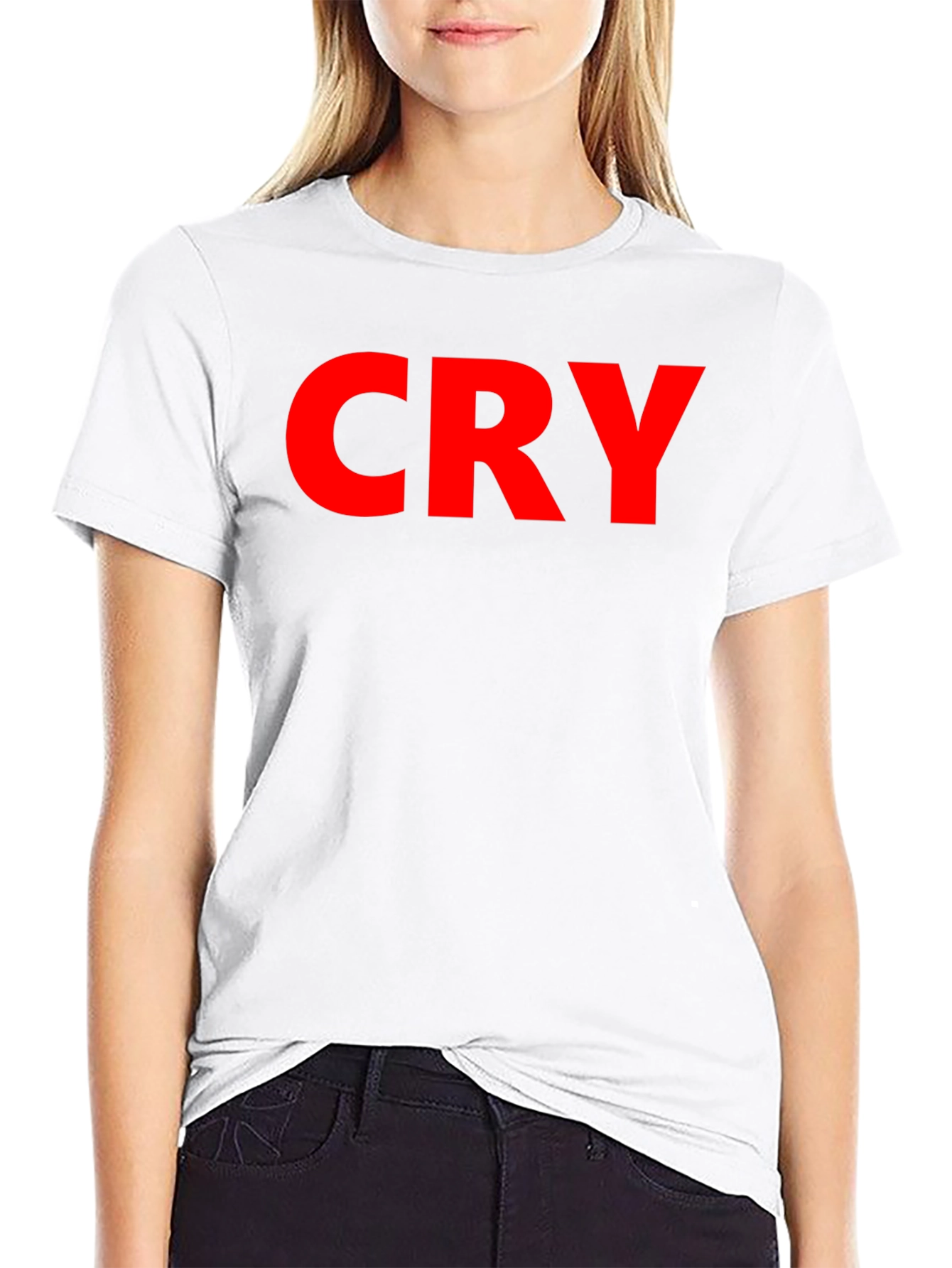 CRY Graphic Tee - Bold Red Text Casual Style