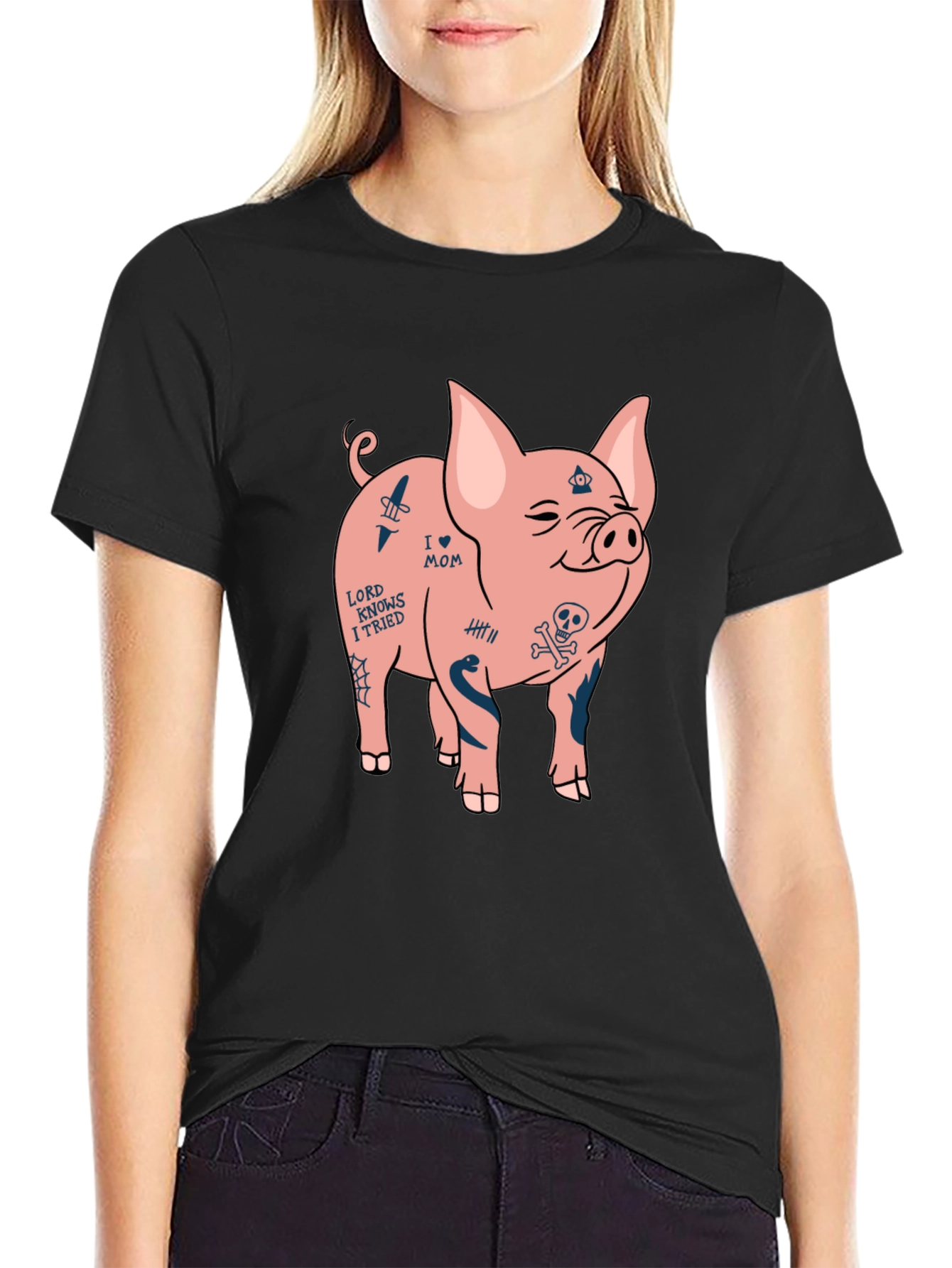 Tattooed Pig Graphic Tee - Mens Black T-Shirt