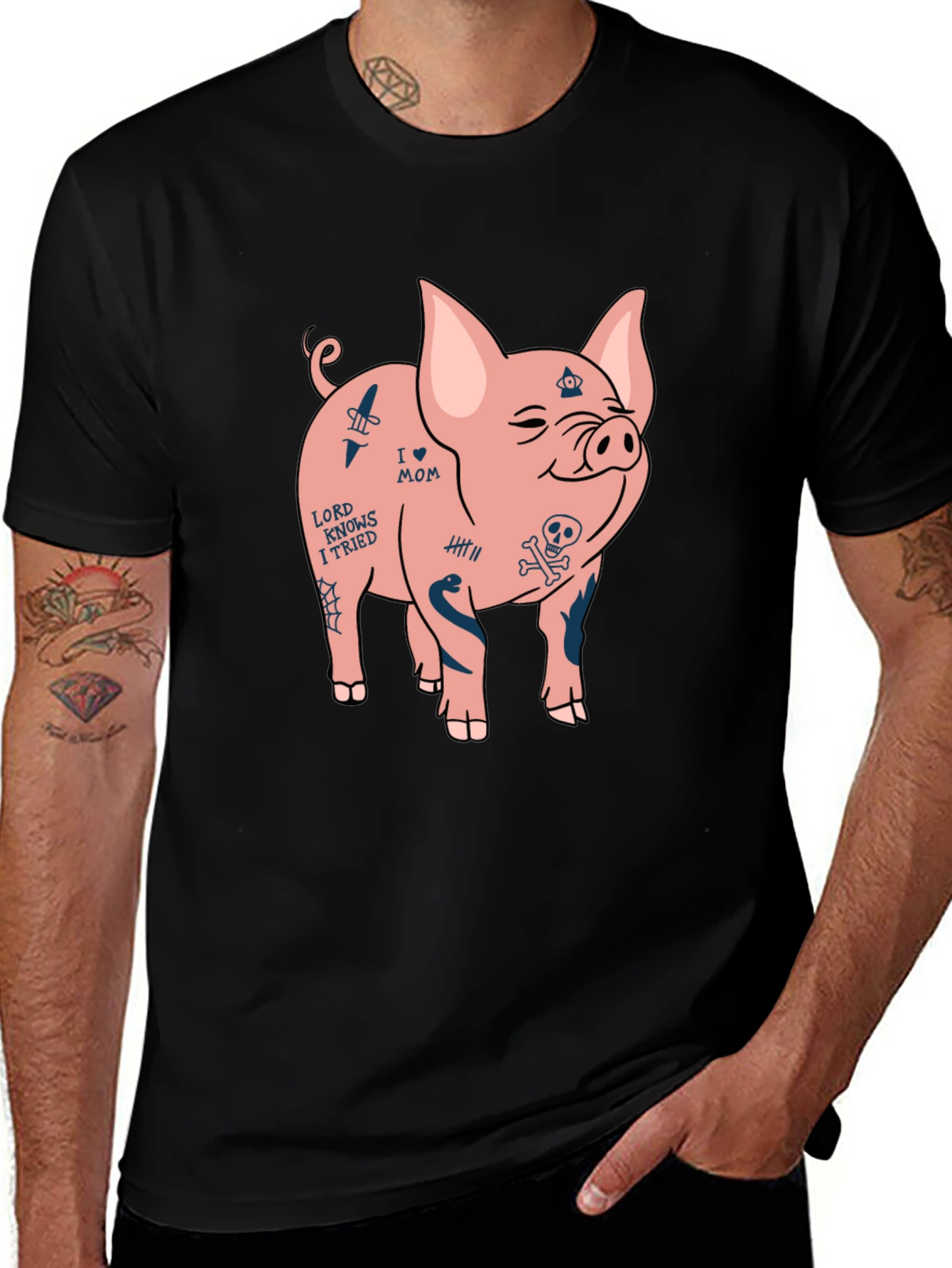 Tattooed Pig Graphic Tee - Mens Black T-Shirt