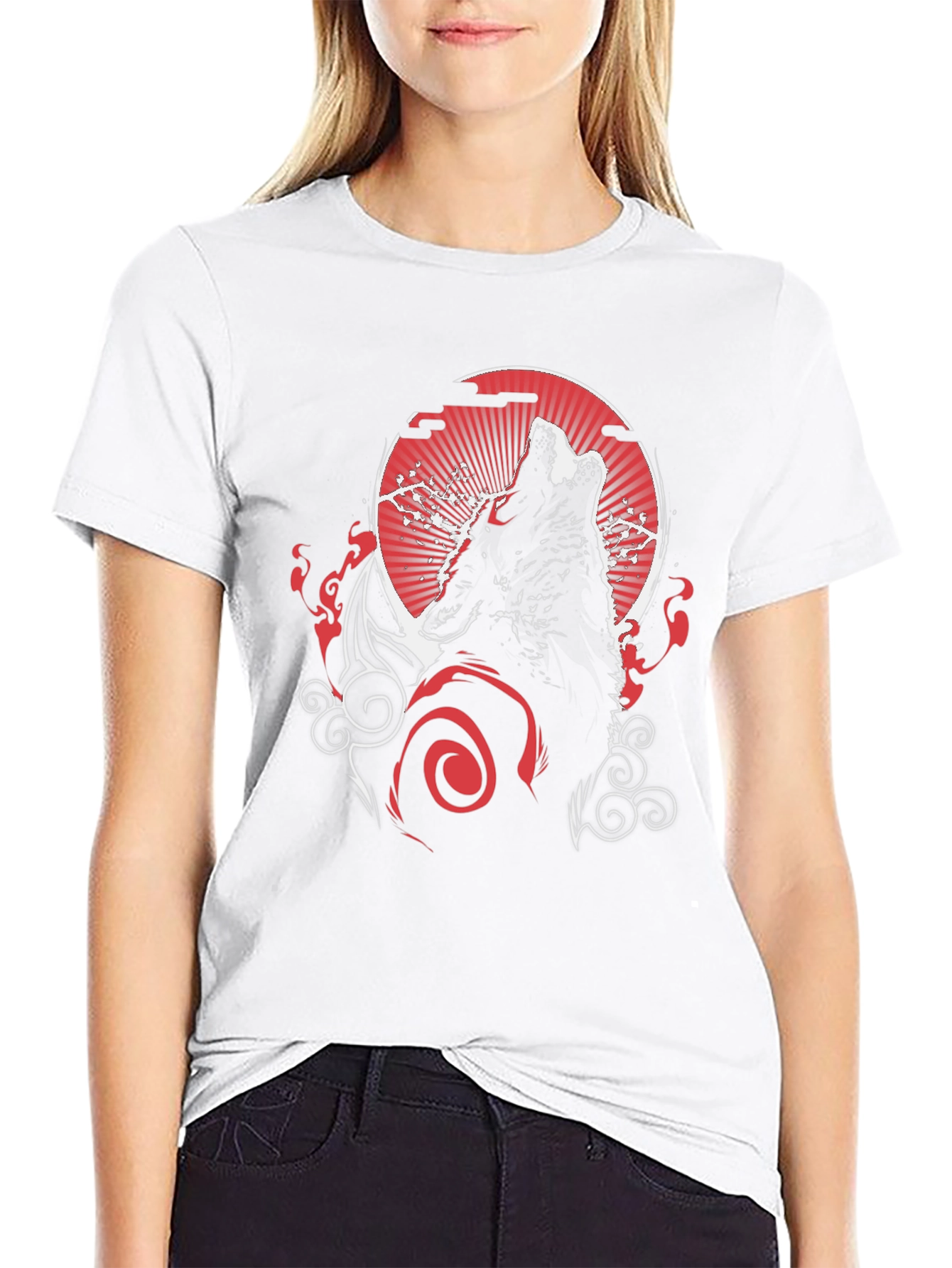 Wolf Howling at Moon Graphic Tee - Black