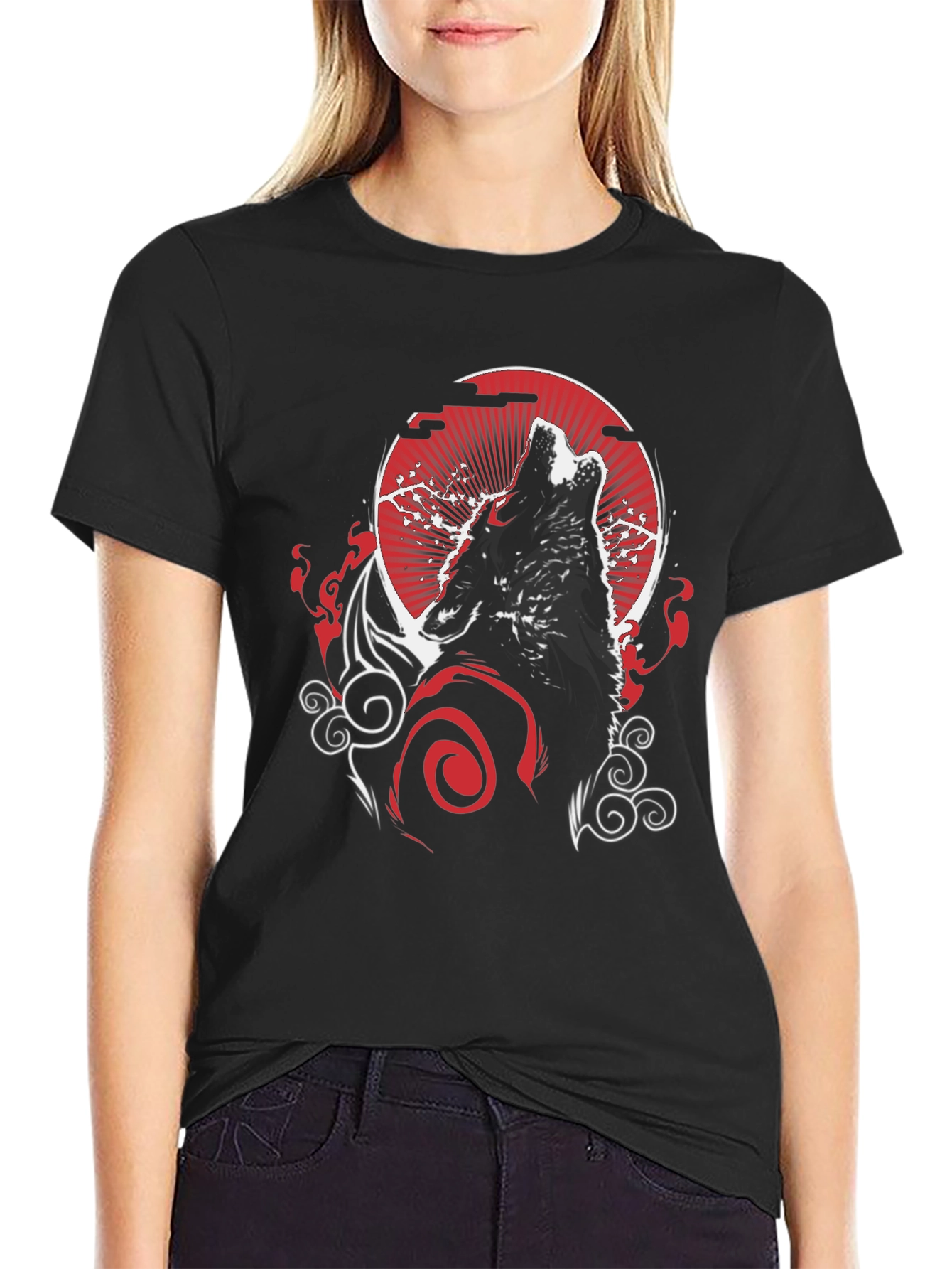 Wolf Howling at Moon Graphic Tee - Black