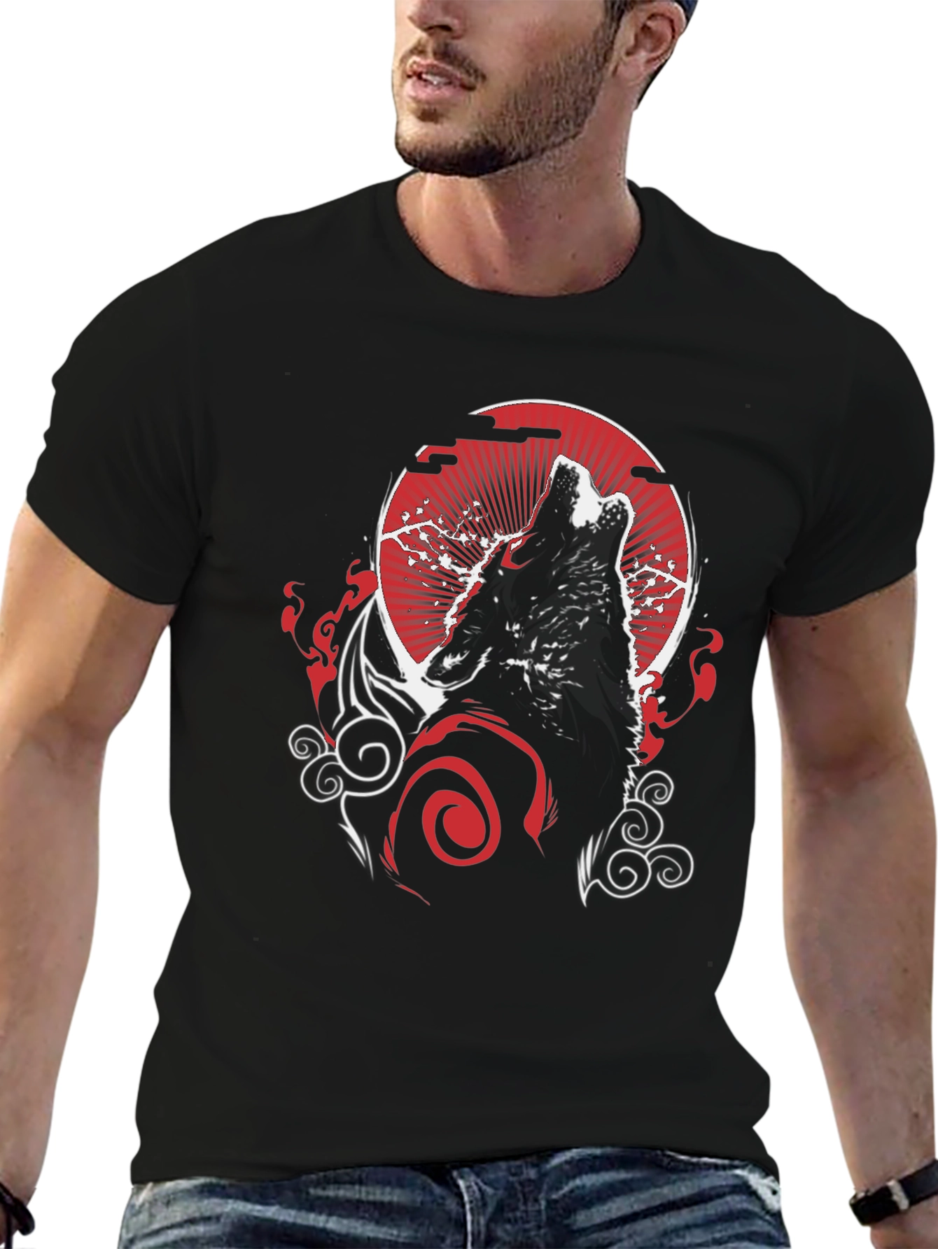 Wolf Howling at Moon Graphic Tee - Black