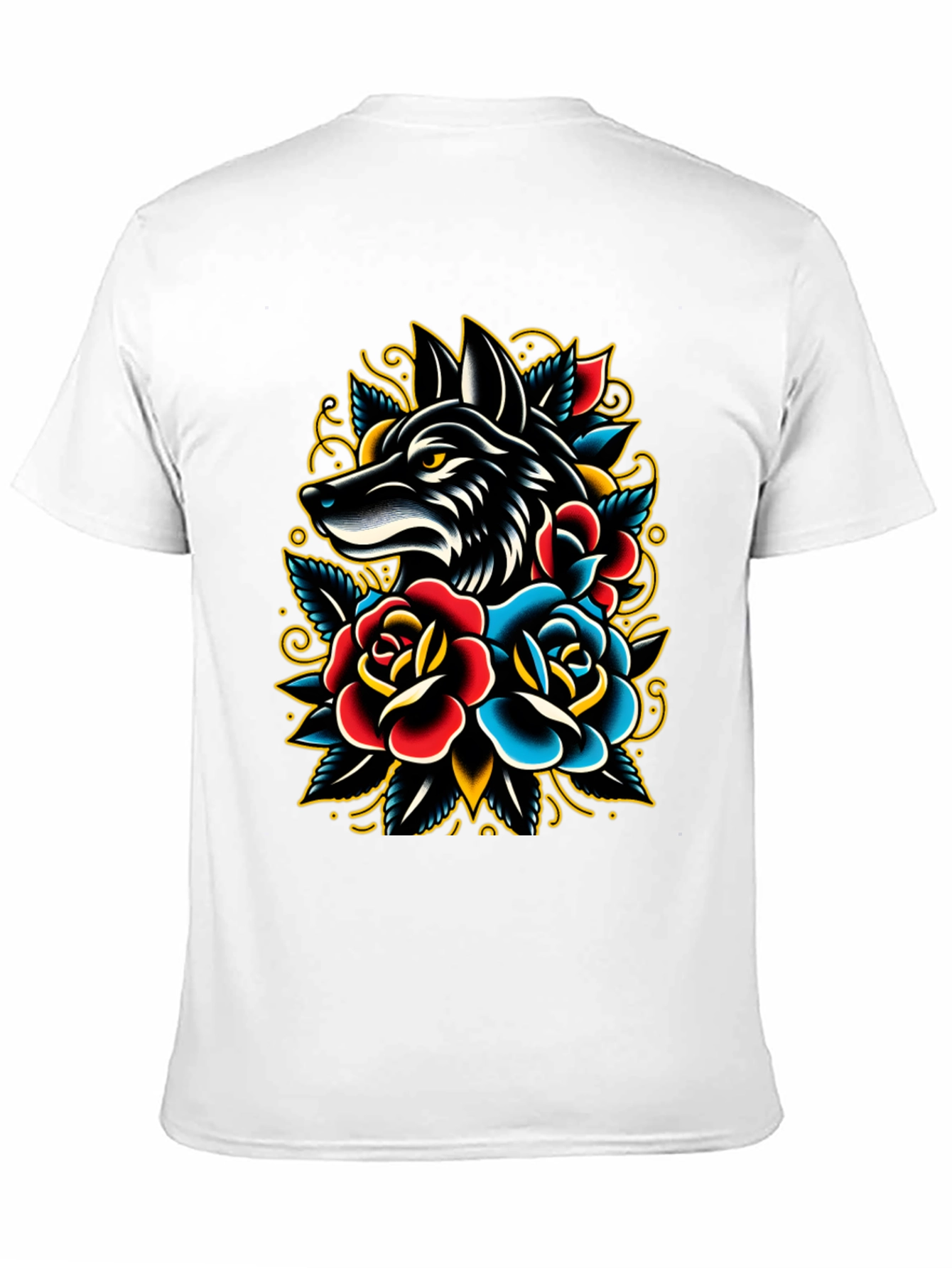 Wolf & Roses Graphic Tee - Classic Tattoo Style