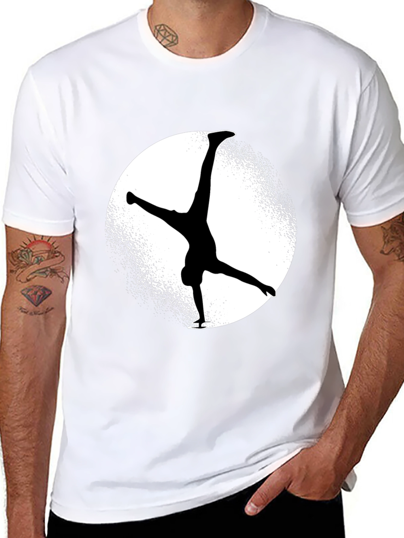 Black T-Shirt with Silhouette Ice Skater Design