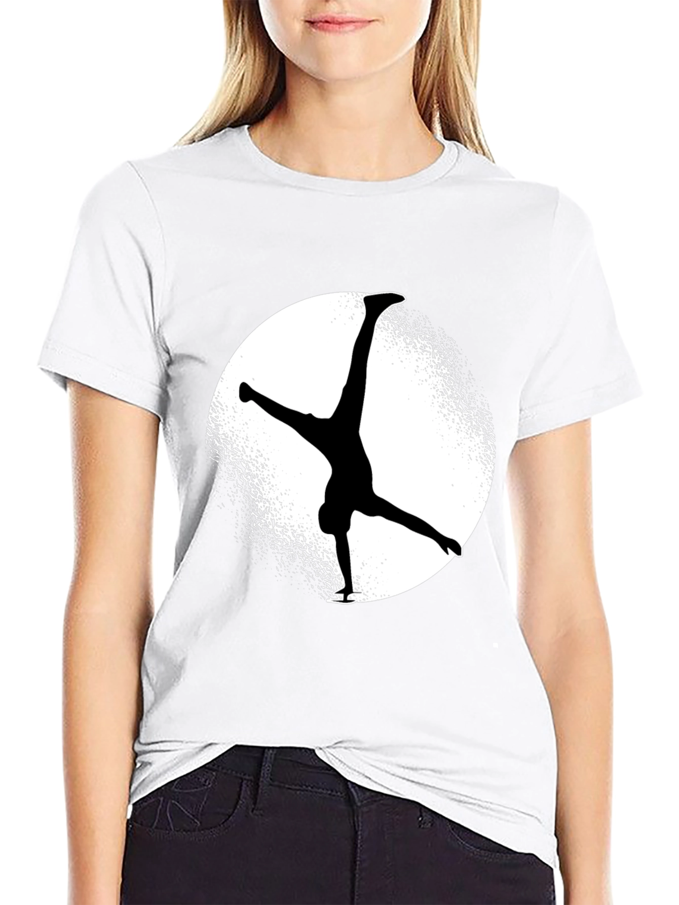 Black T-Shirt with Silhouette Ice Skater Design