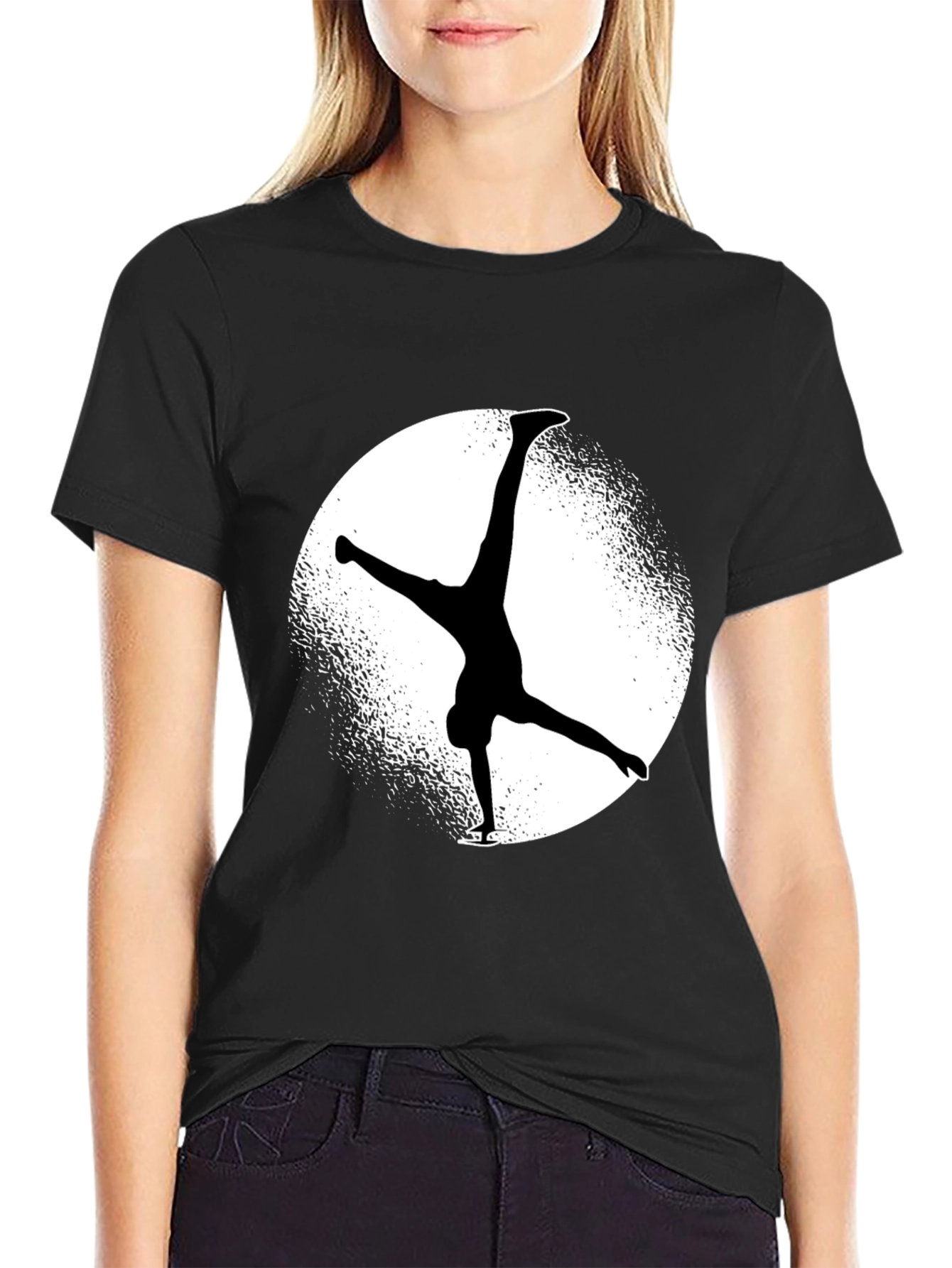 Black T-Shirt with Silhouette Ice Skater Design