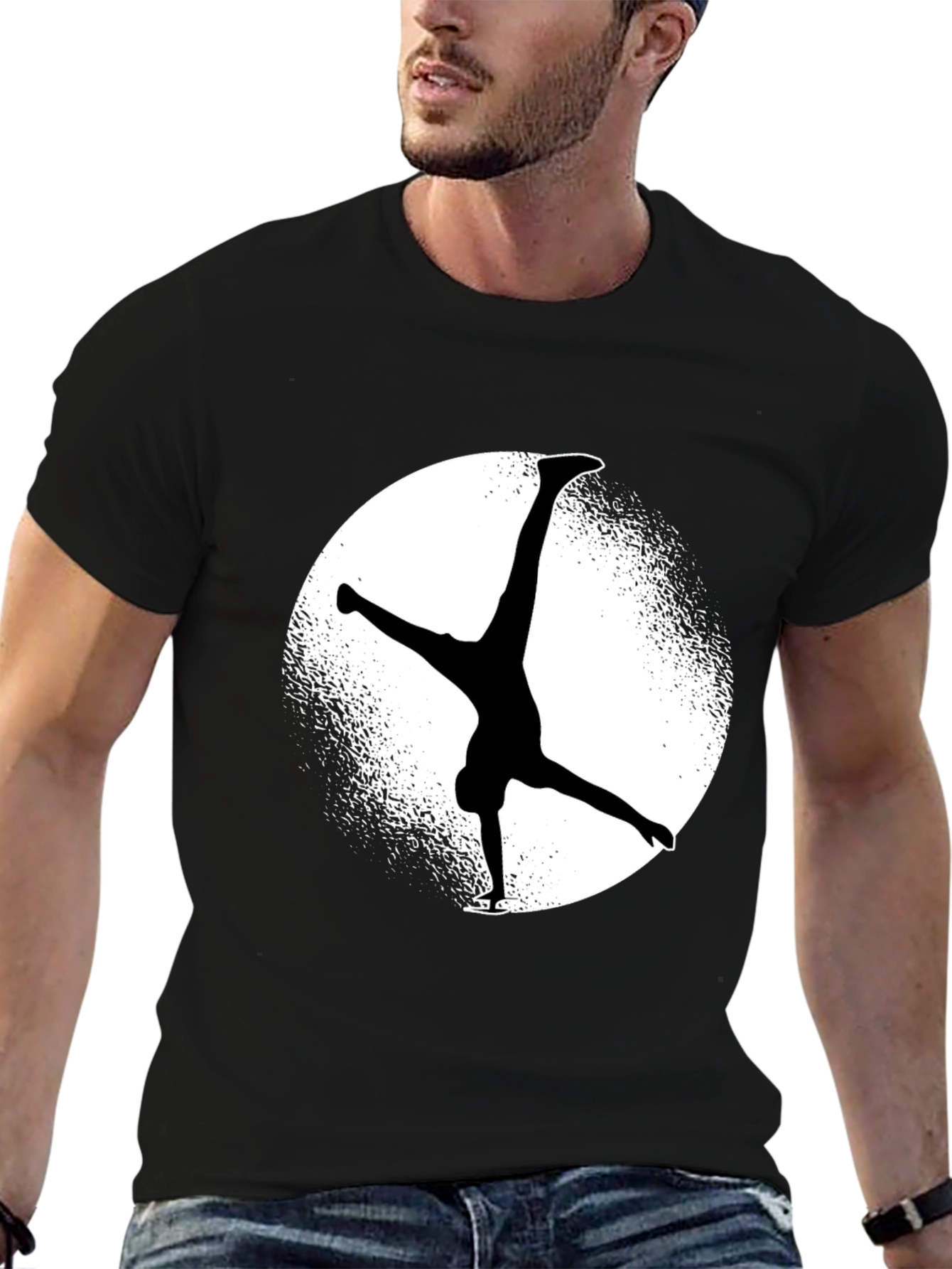 Black T-Shirt with Silhouette Ice Skater Design