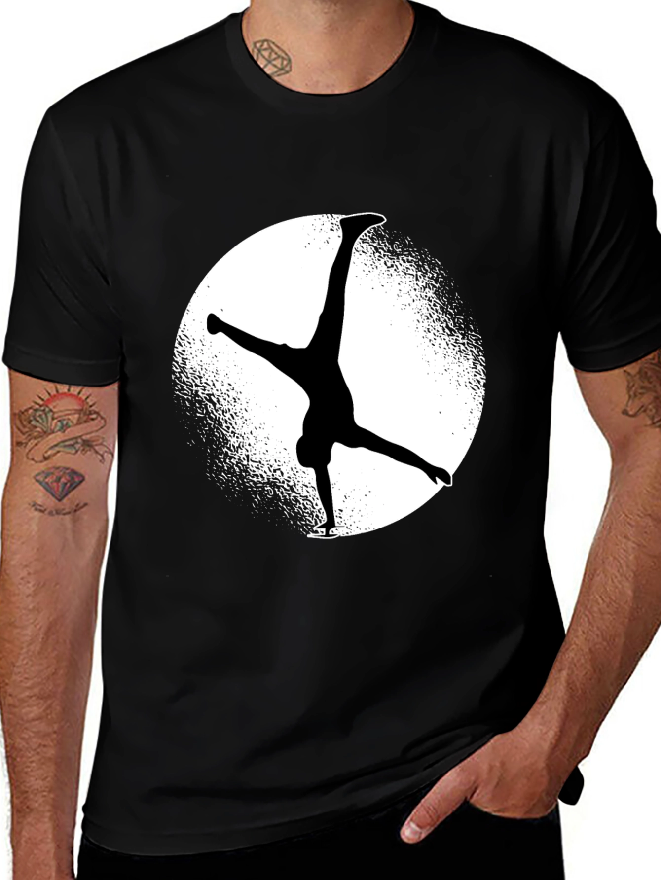 Black T-Shirt with Silhouette Ice Skater Design