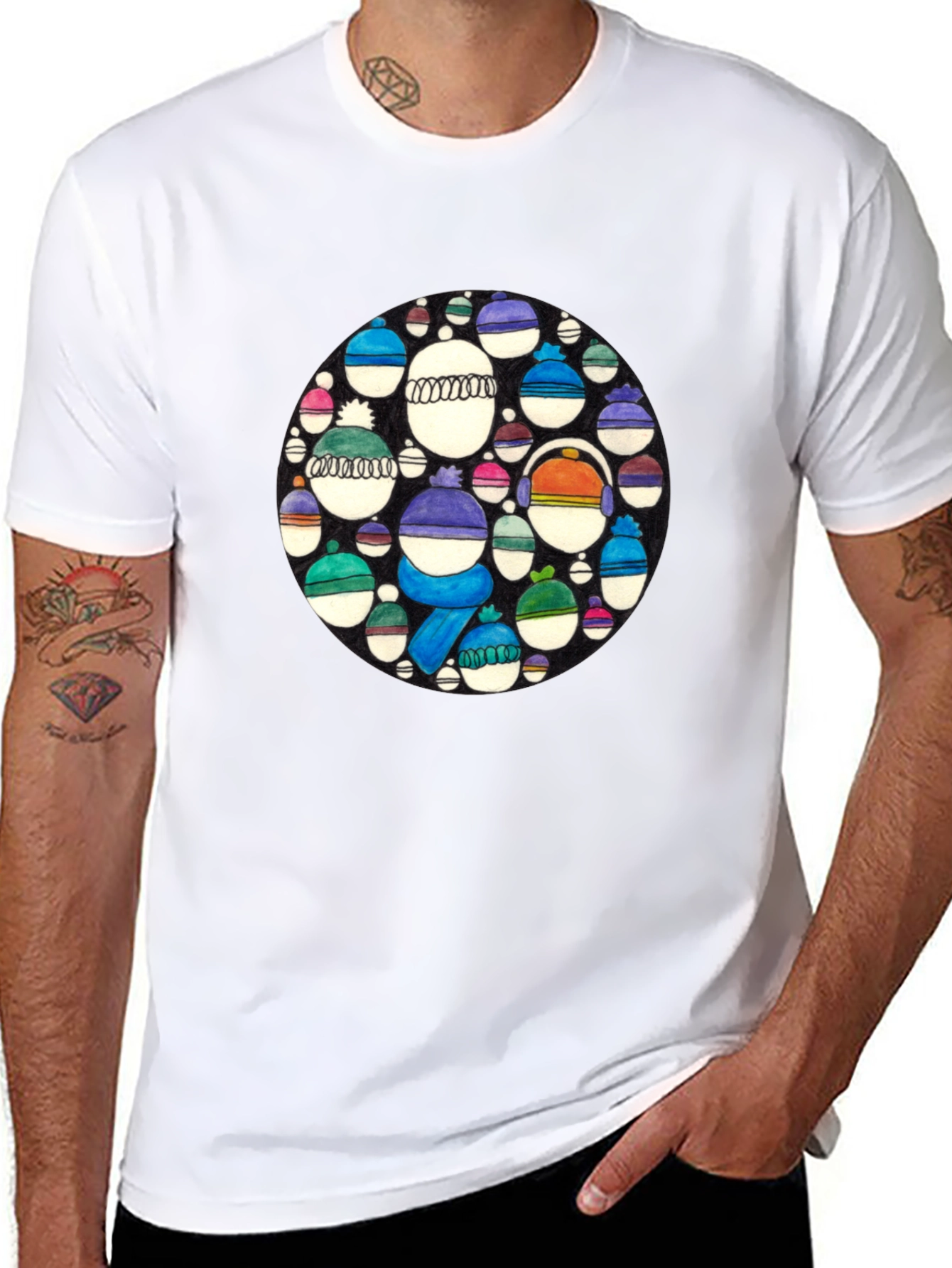 Whimsical Winter Hats Graphic Tee - Black