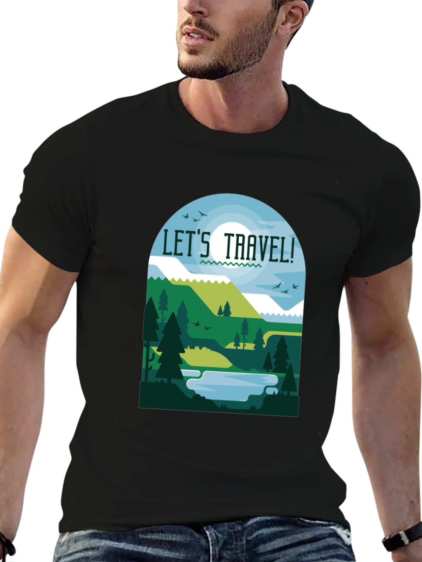 Lets Travel Graphic T-Shirt - Black
