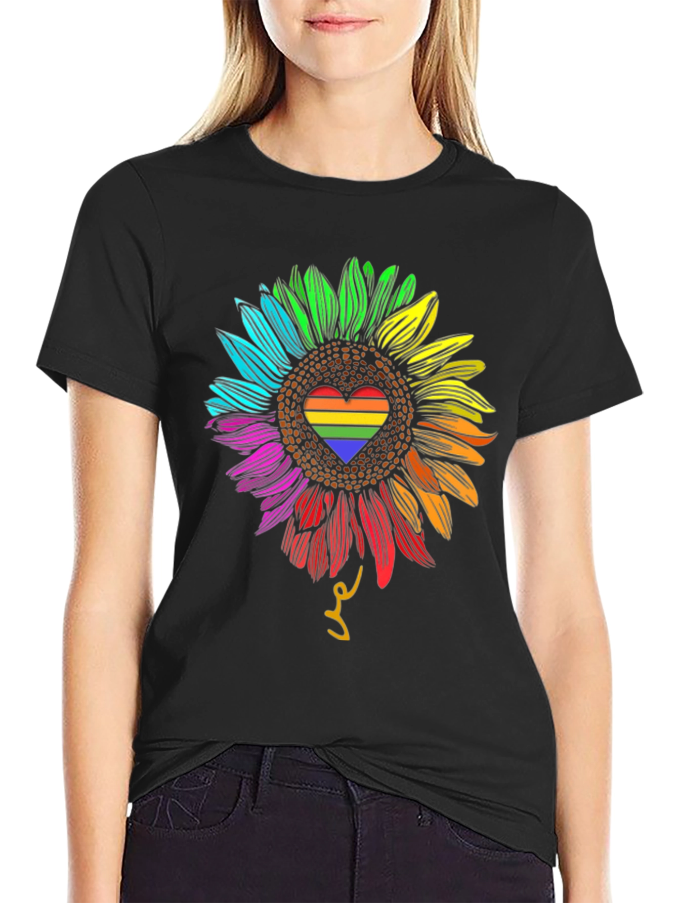 Rainbow Sunflower Heart Graphic Tee