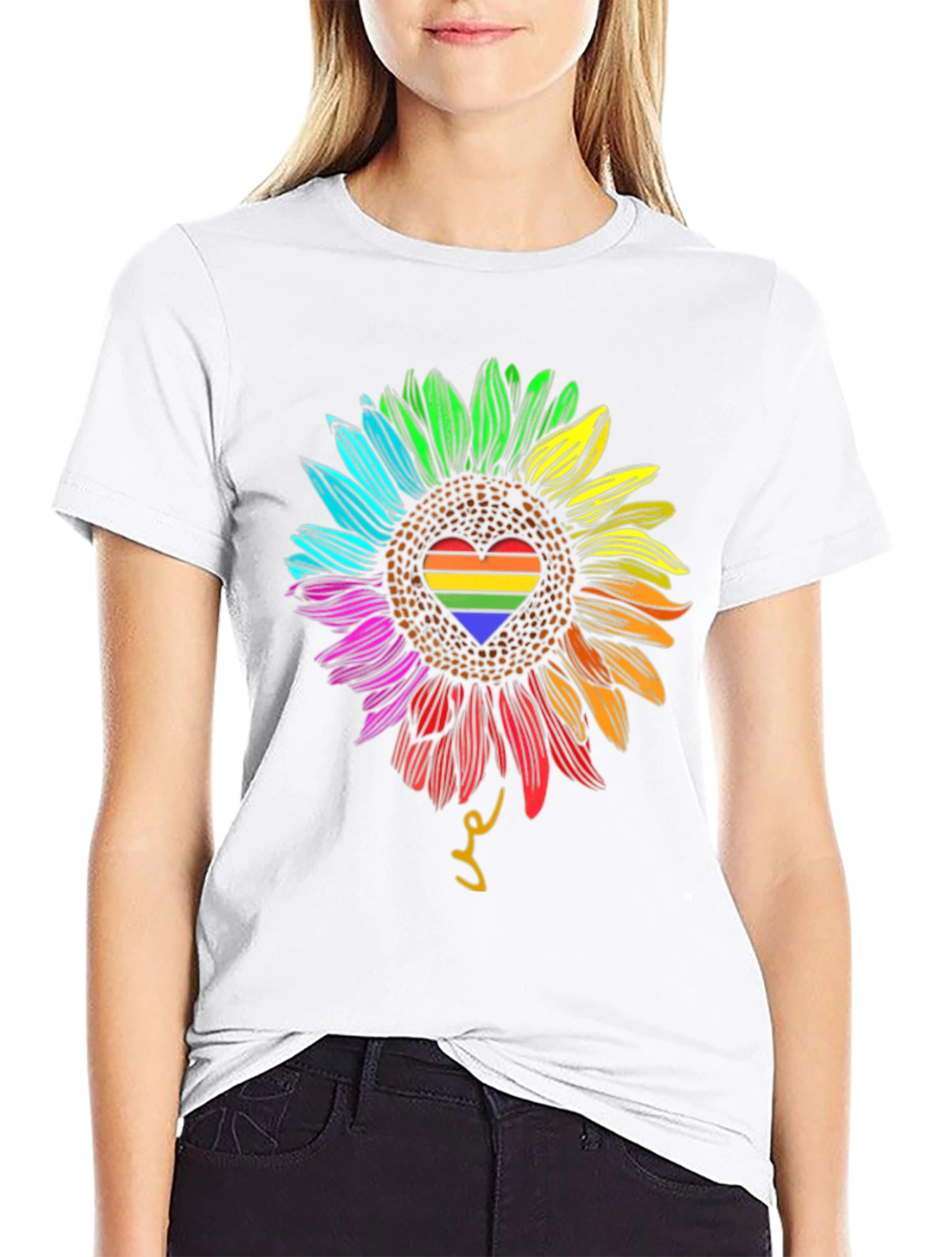 Rainbow Sunflower Heart Graphic Tee