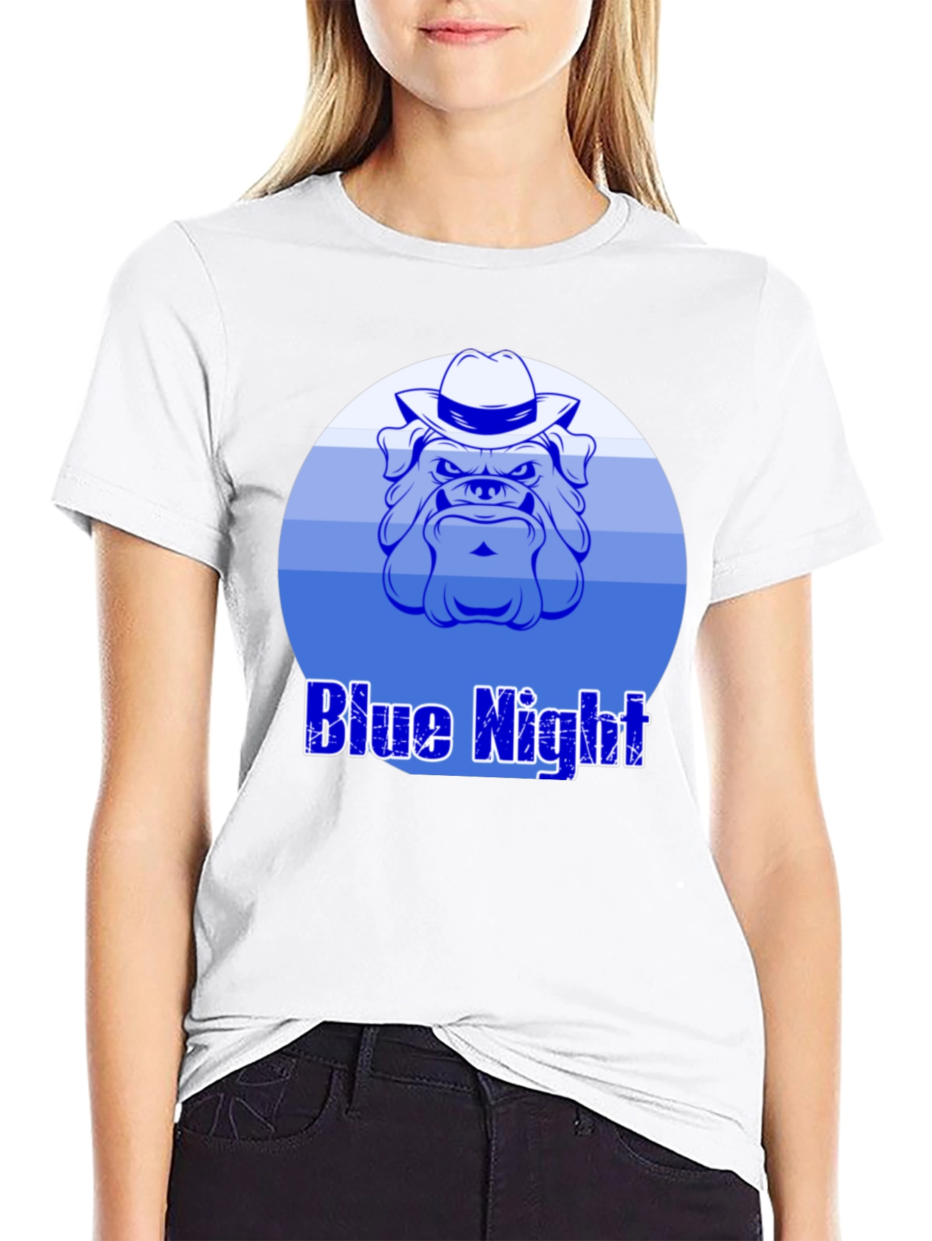 Blue Night Bulldog Graphic T-Shirt