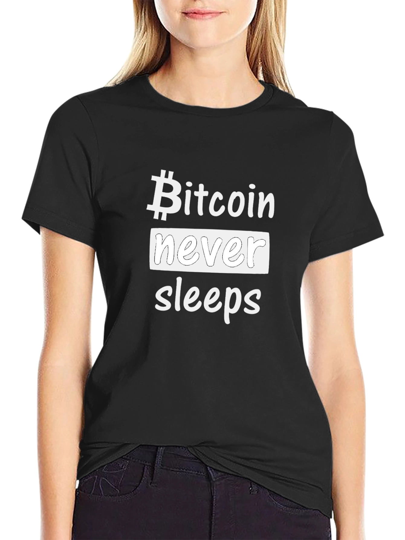Bitcoin Never Sleeps Graphic Tee - Crypto Fan T-Shirt