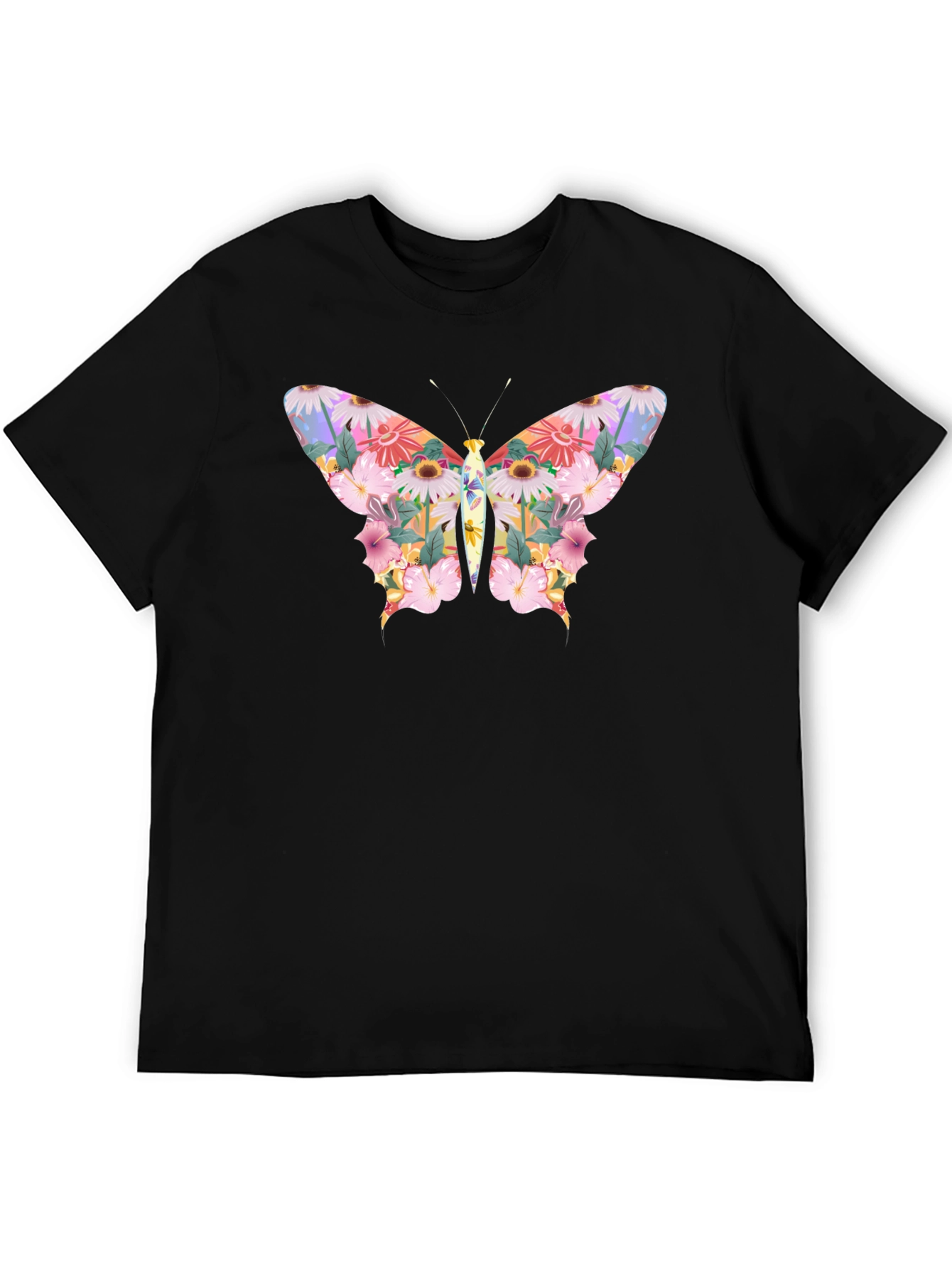 Floral Butterfly Graphic Black T-Shirt