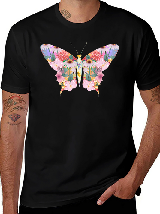 Floral Butterfly Graphic Black T-Shirt