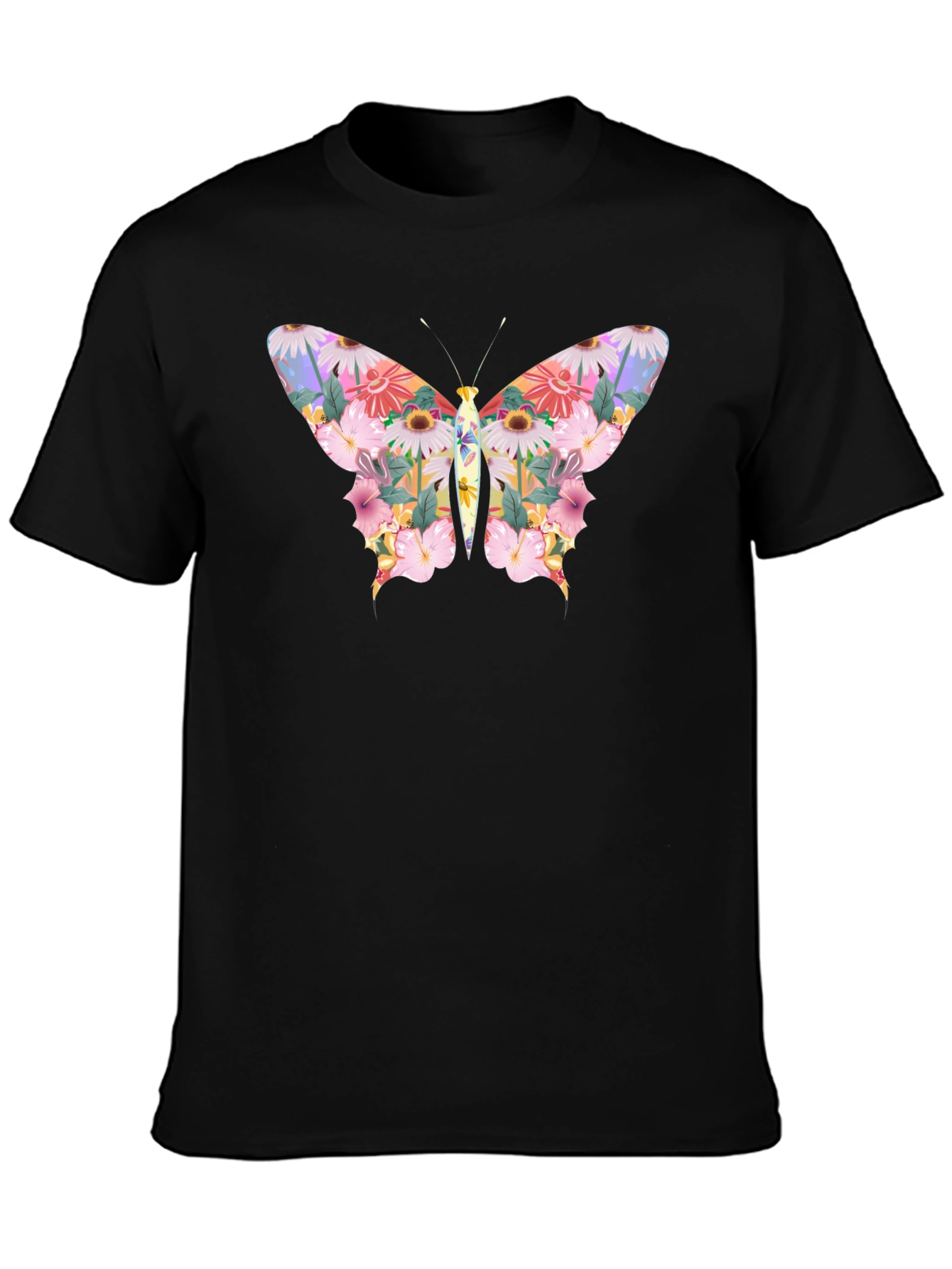 Floral Butterfly Graphic Black T-Shirt