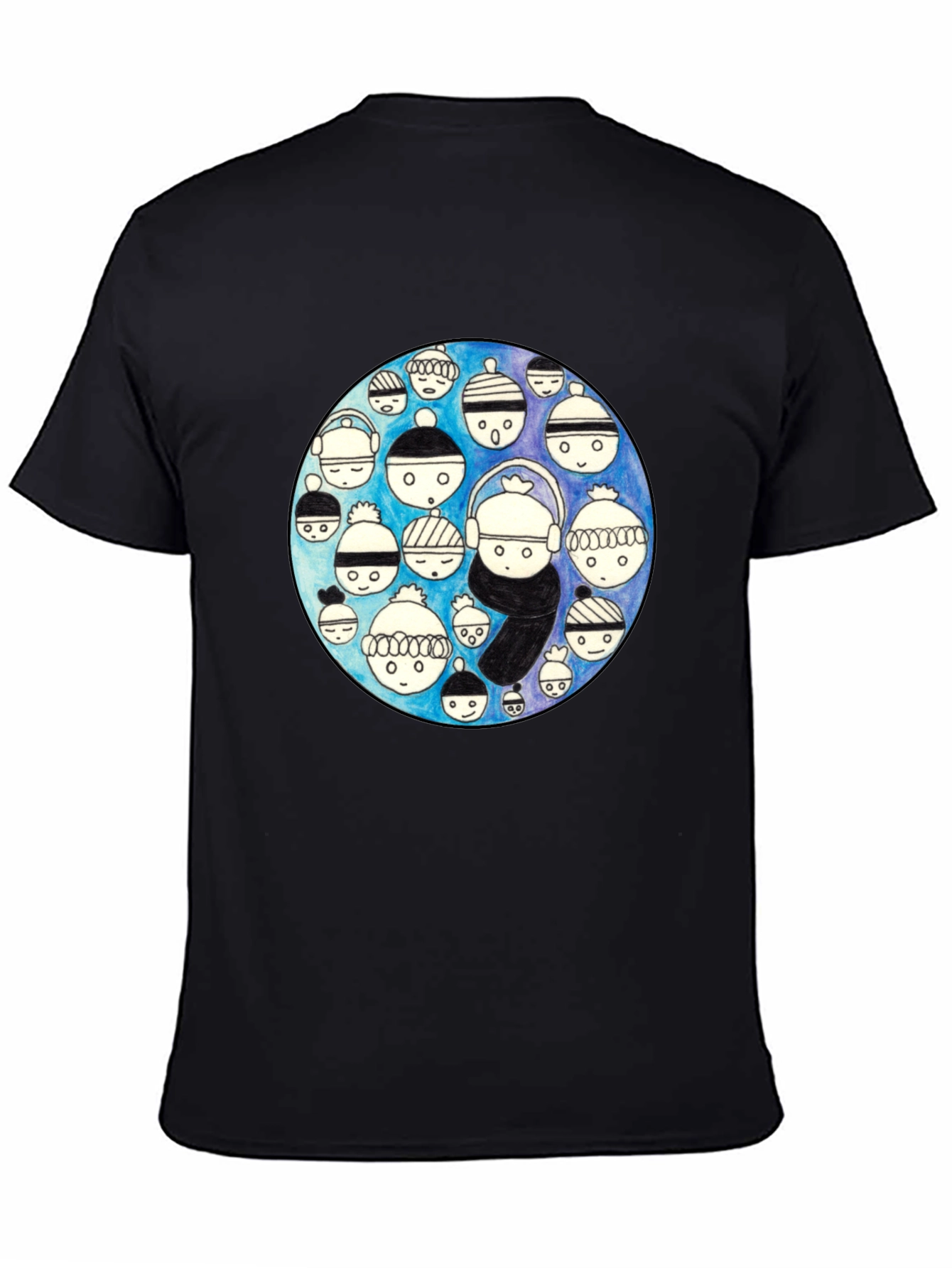 Unique Illustrated Faces Black T-Shirt