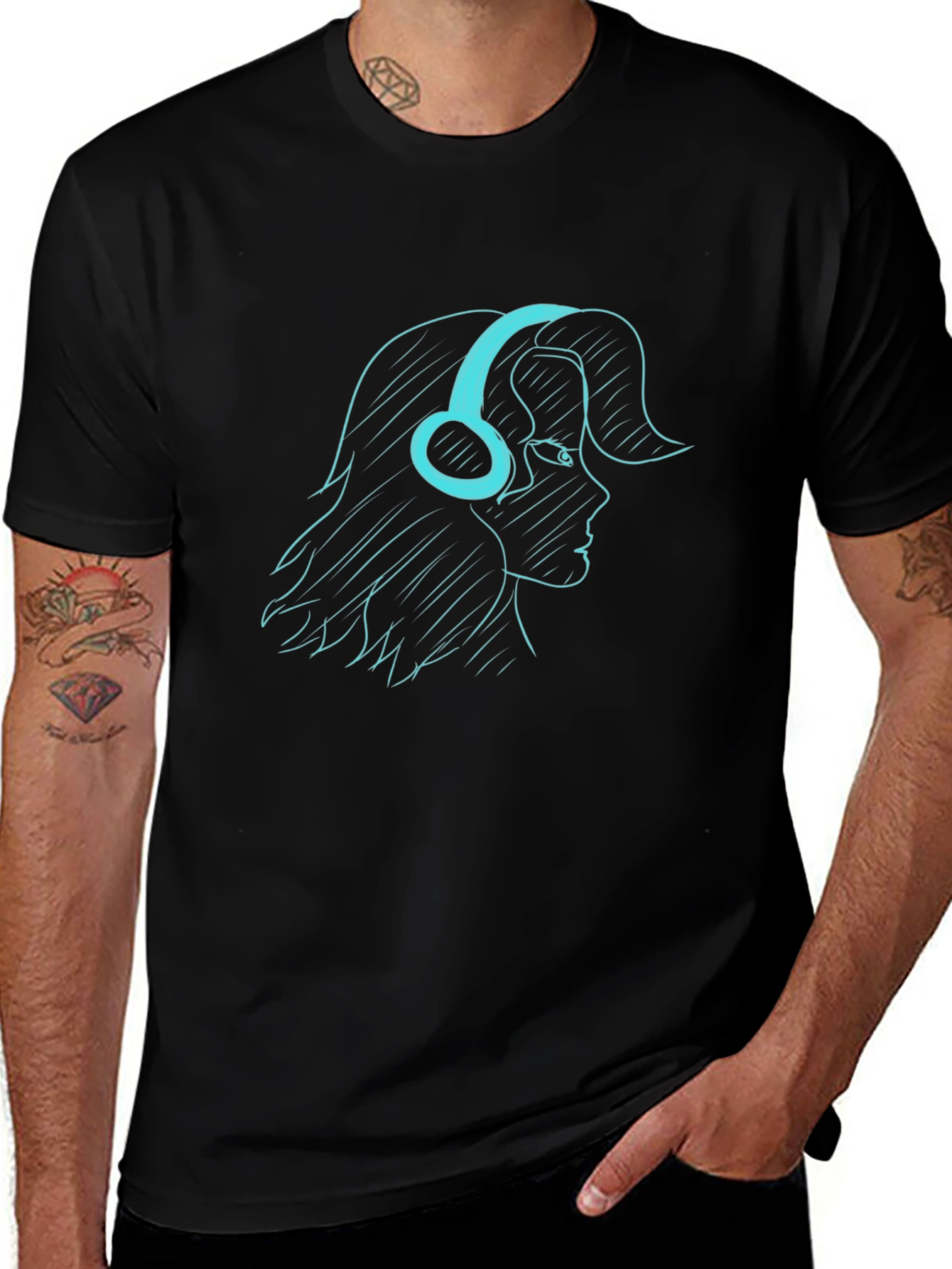 Headphone Girl Tee - Black Graphic T-Shirt