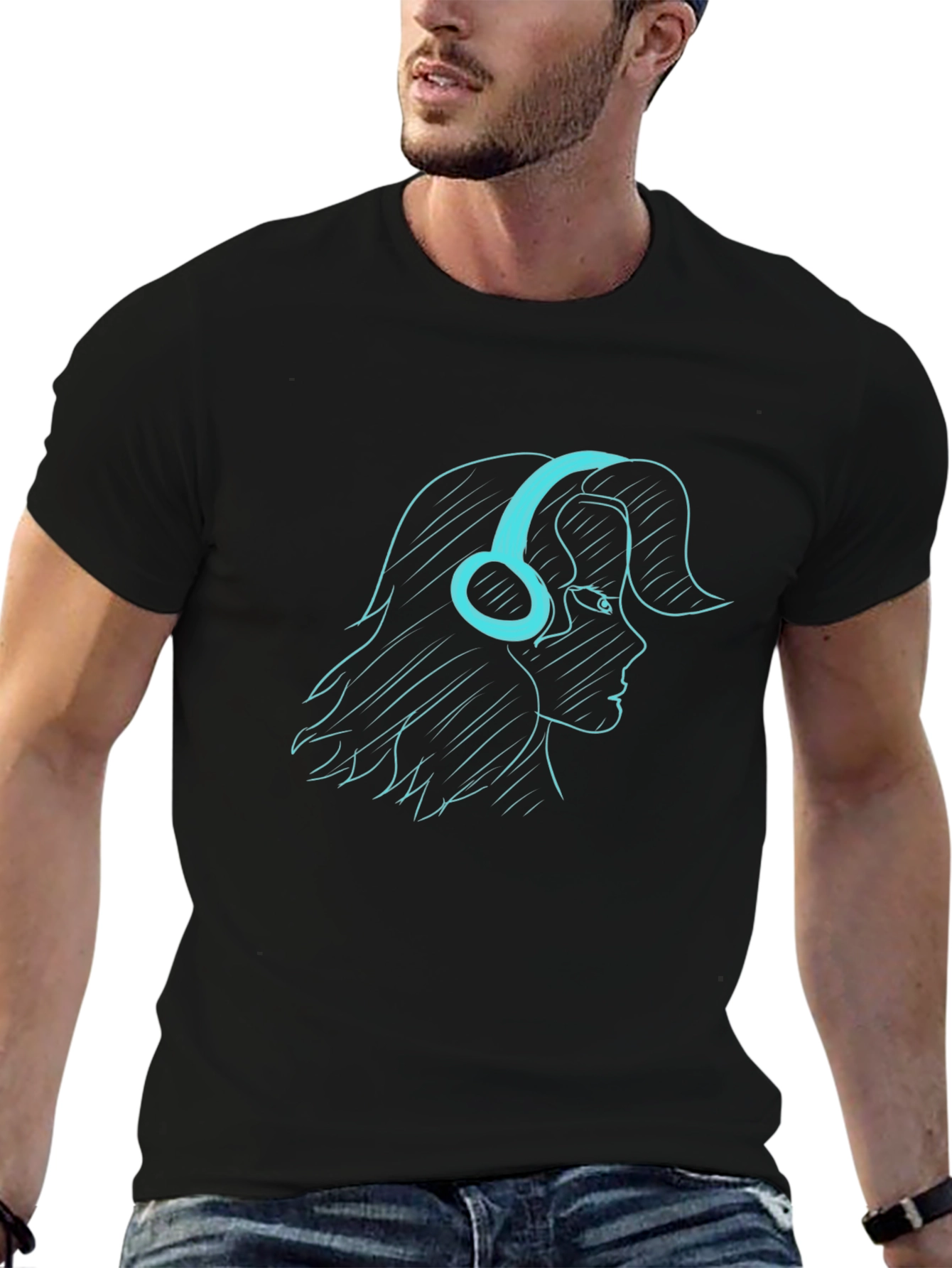 Headphone Girl Tee - Black Graphic T-Shirt