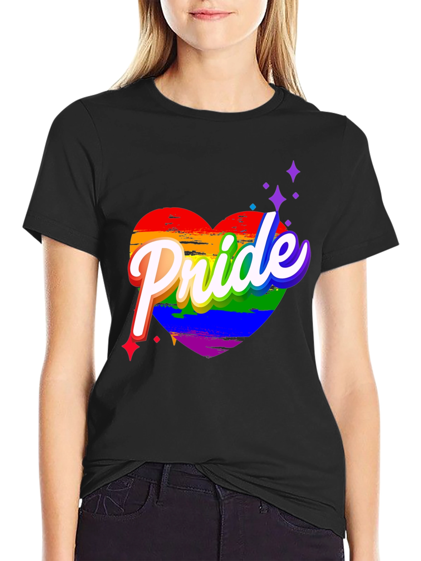 Pride Heart Graphic Black T-Shirt