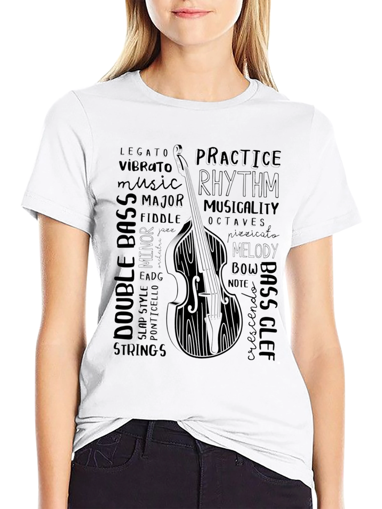 Musical Instrument T-Shirt - Bass Clef Double Bass Design