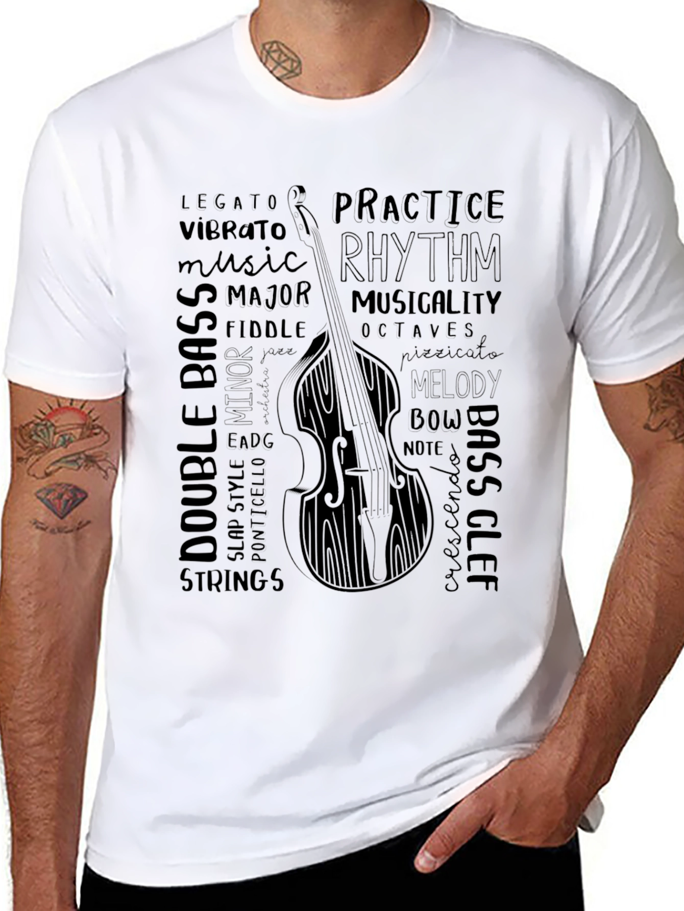 Musical Instrument T-Shirt - Bass Clef Double Bass Design