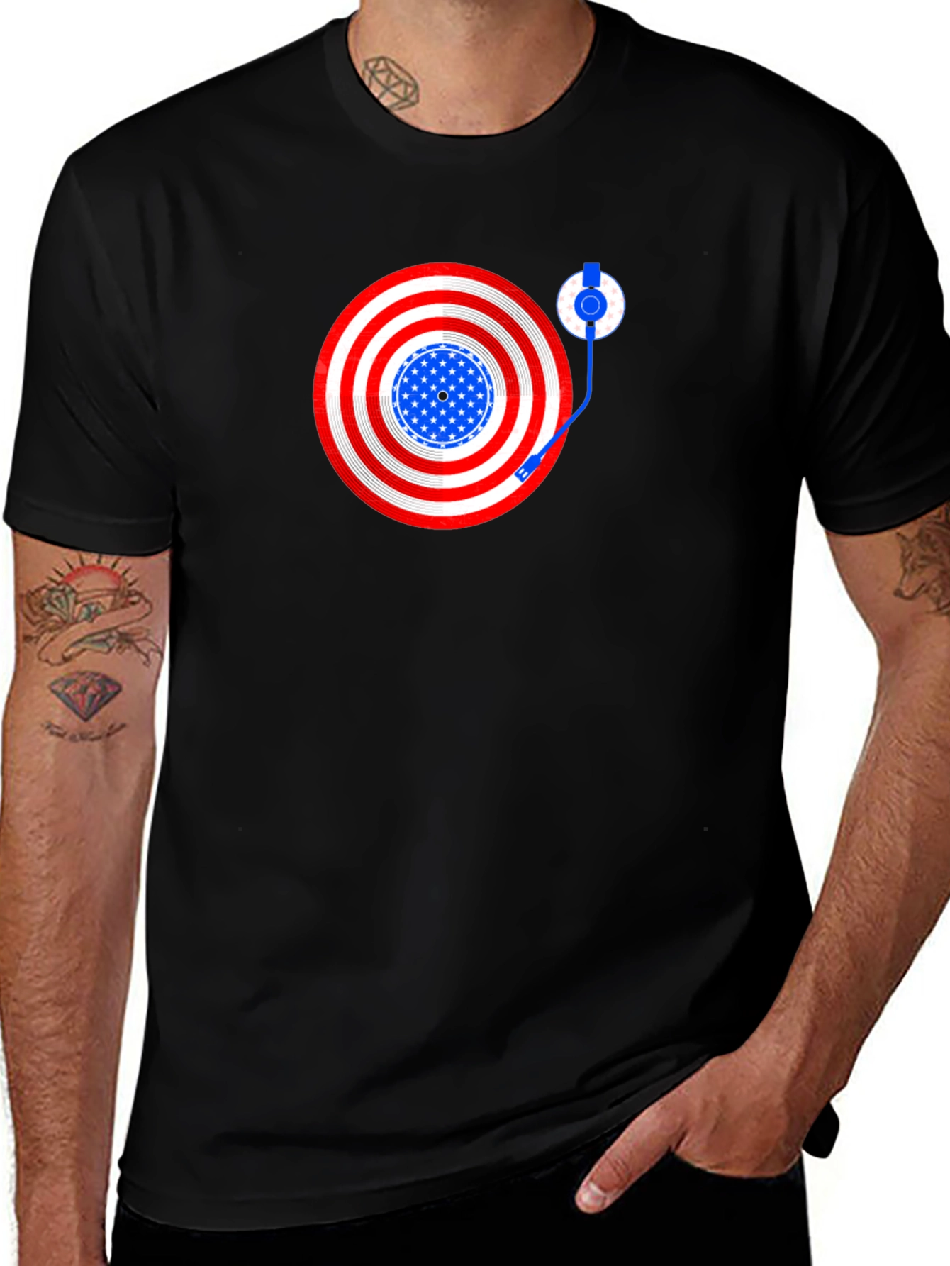 Patriotic DJ Mens Black T-Shirt
