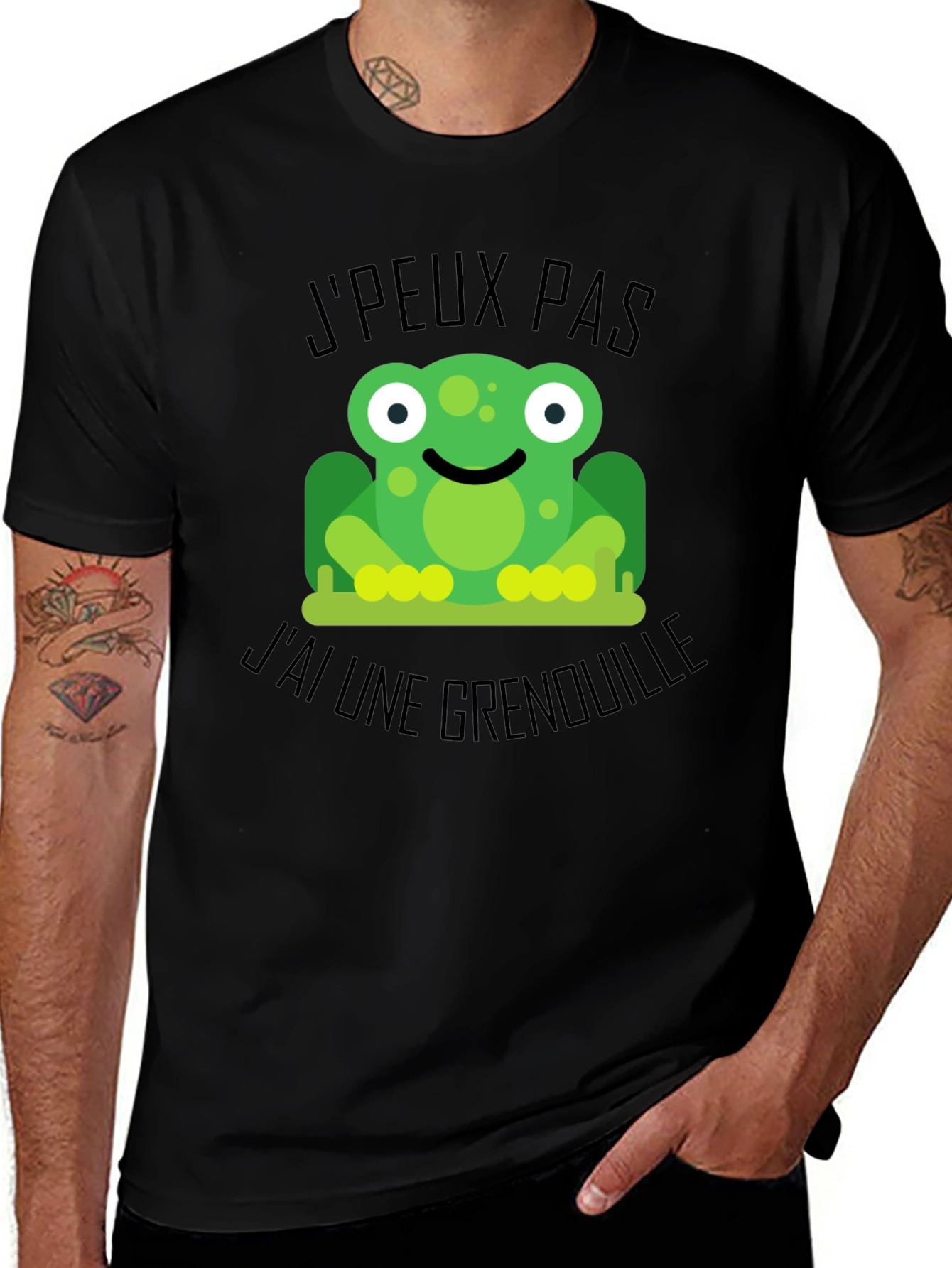 Frog Graphic Black T-Shirt: Jpeux Pas Jai Une Grenouille