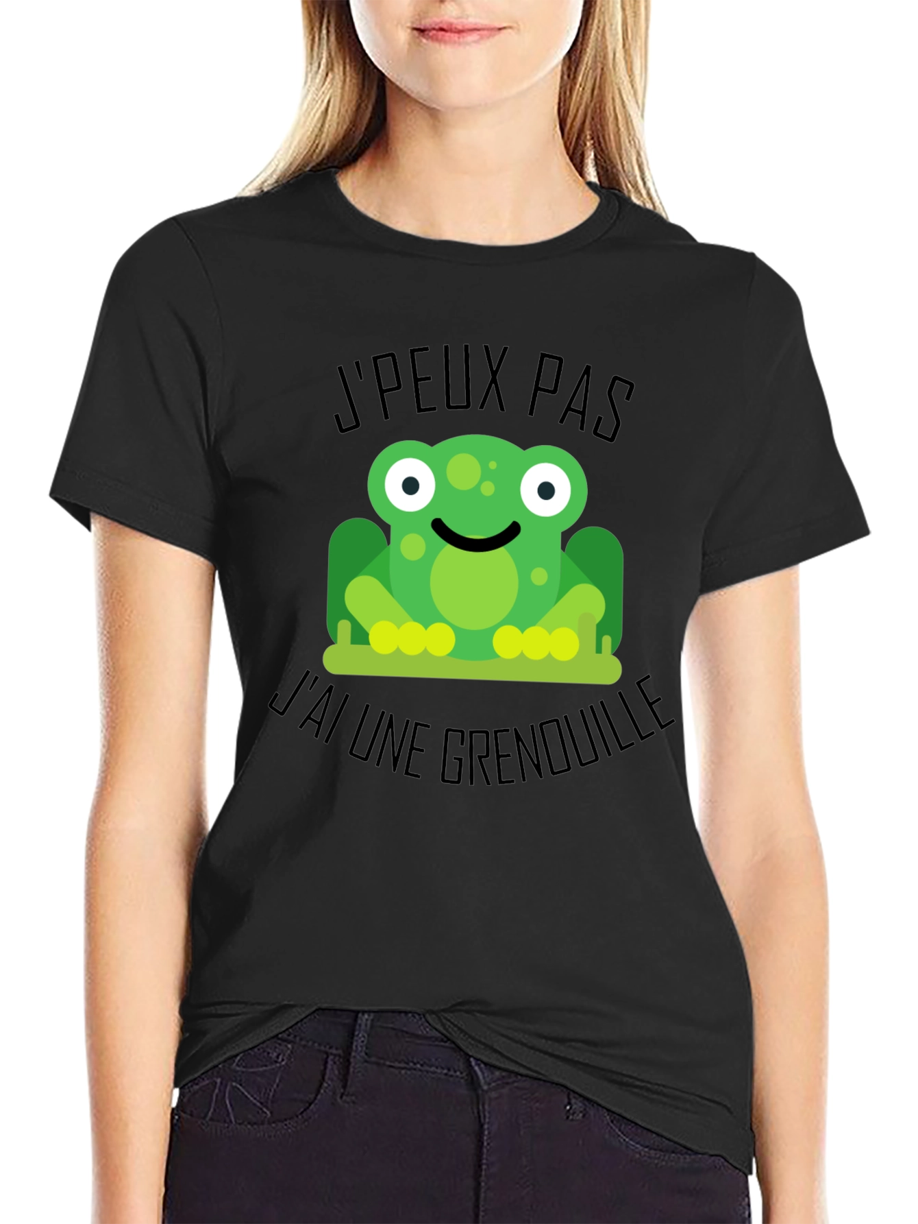 Frog Graphic Black T-Shirt: Jpeux Pas Jai Une Grenouille
