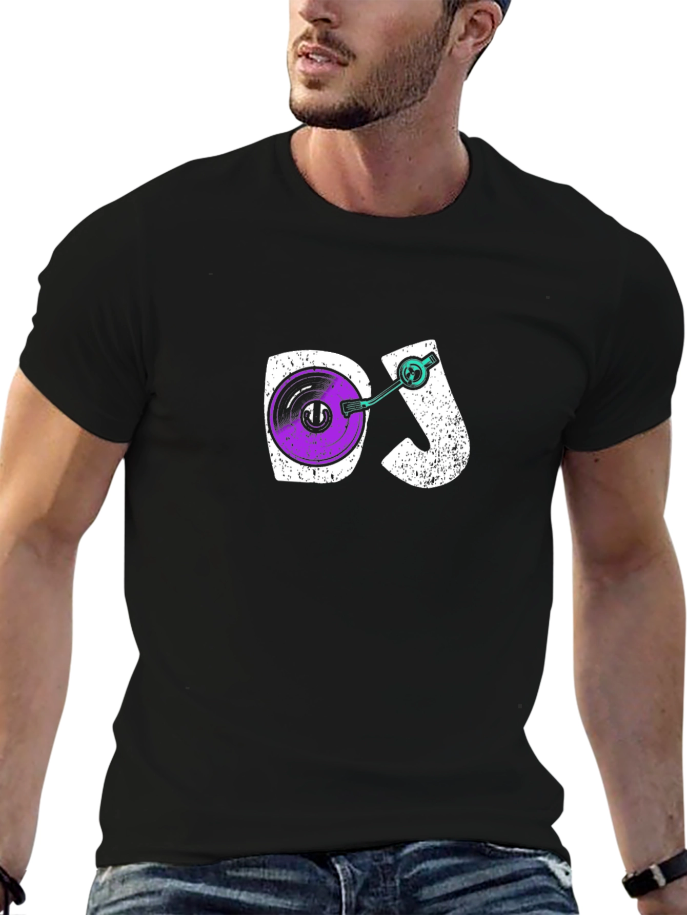 DJ Turntable Graphic Tee - Black Cotton T-Shirt